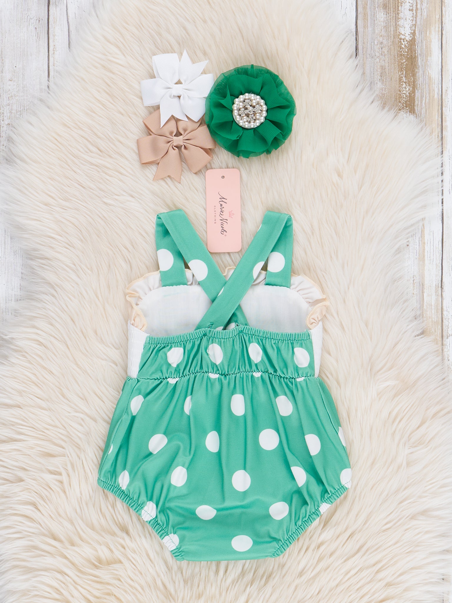 Polka Dot Tractor Smocked Bubble Romper - Marie Nicole Clothing