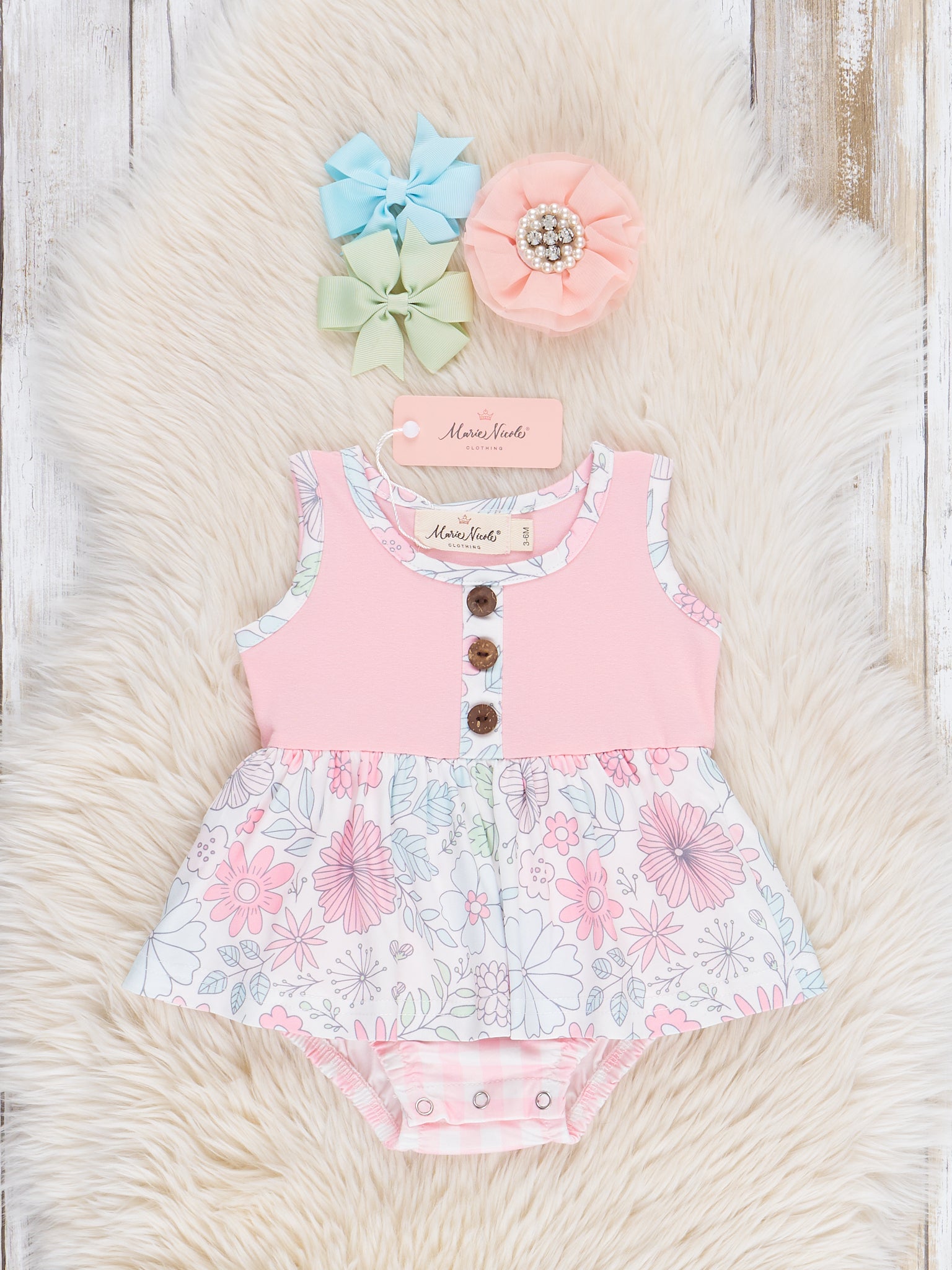 Sweet Wildflowers Gingham Peplum Bubble Romper - Marie Nicole Clothing