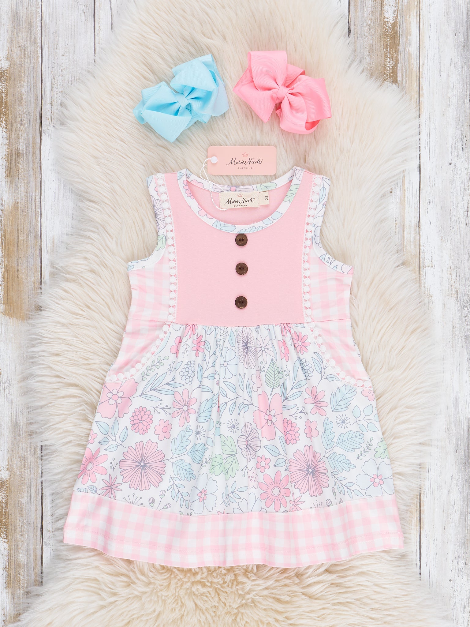 Sweet Wildflowers Gingham Dress - Marie Nicole Clothing