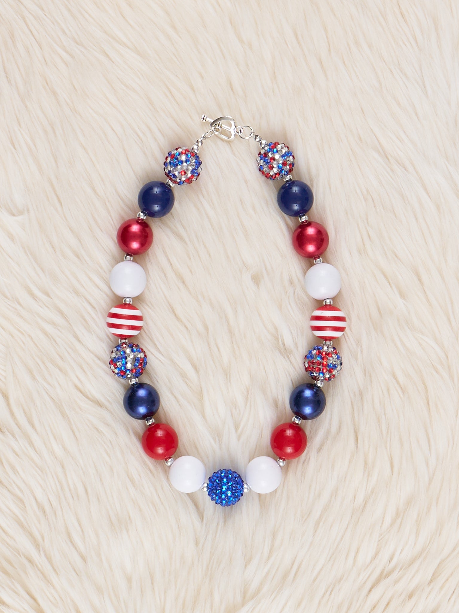 Patriotic Stripes Bubblegum Necklace - Marie Nicole Clothing