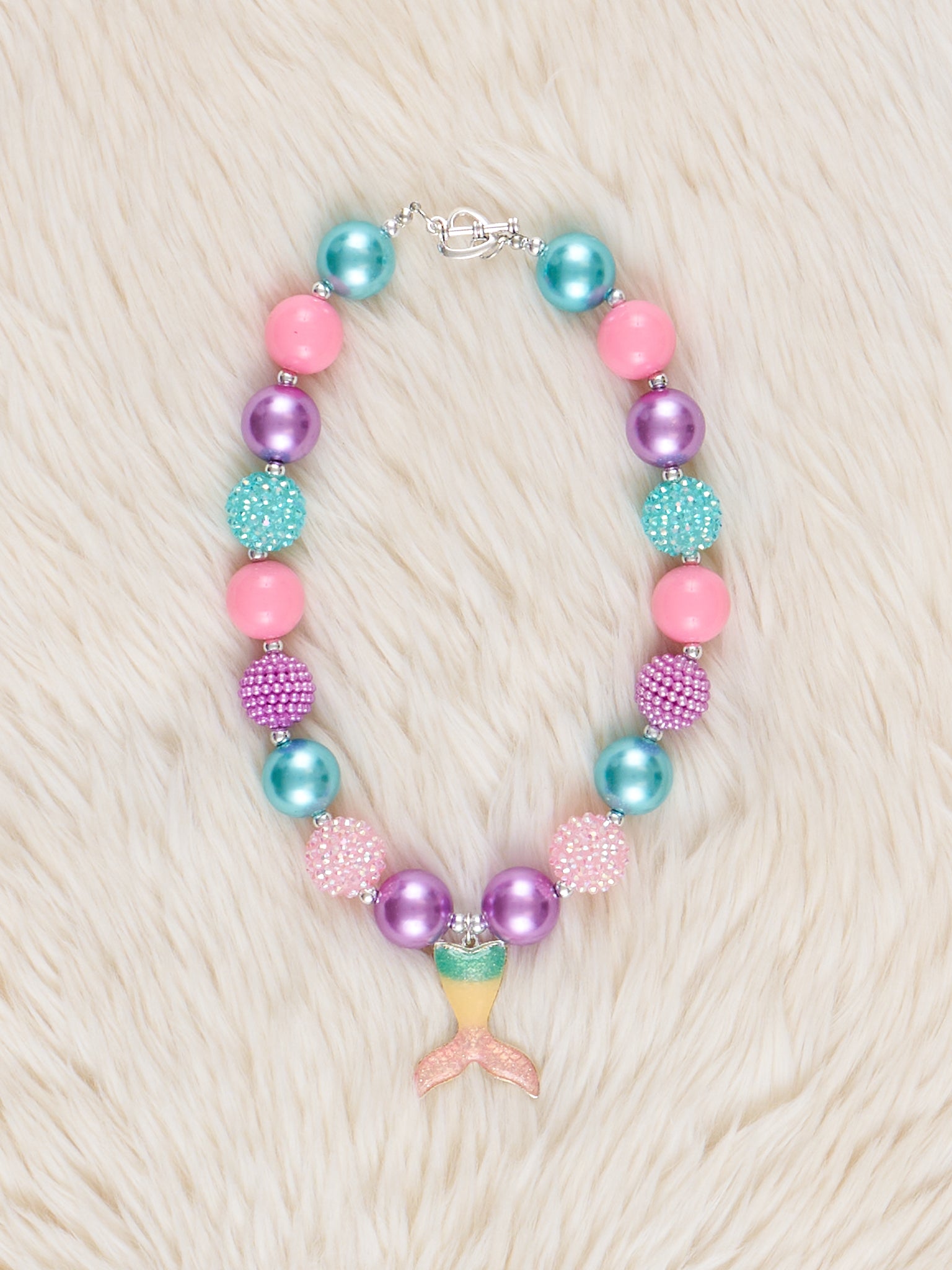 Mermaid Tail Charm Bubblegum Necklace - Marie Nicole Clothing