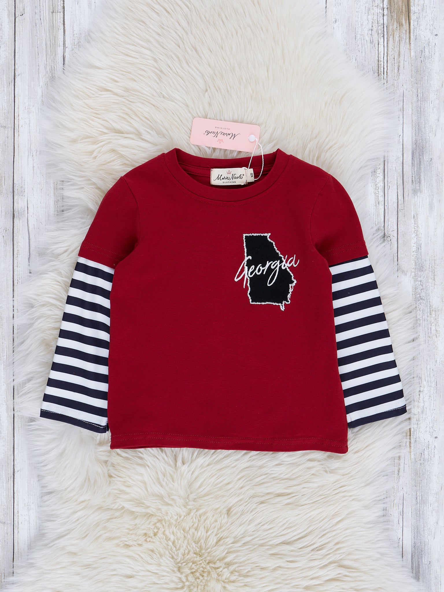 GA Red Stripe Raglan Top - Marie Nicole Clothing