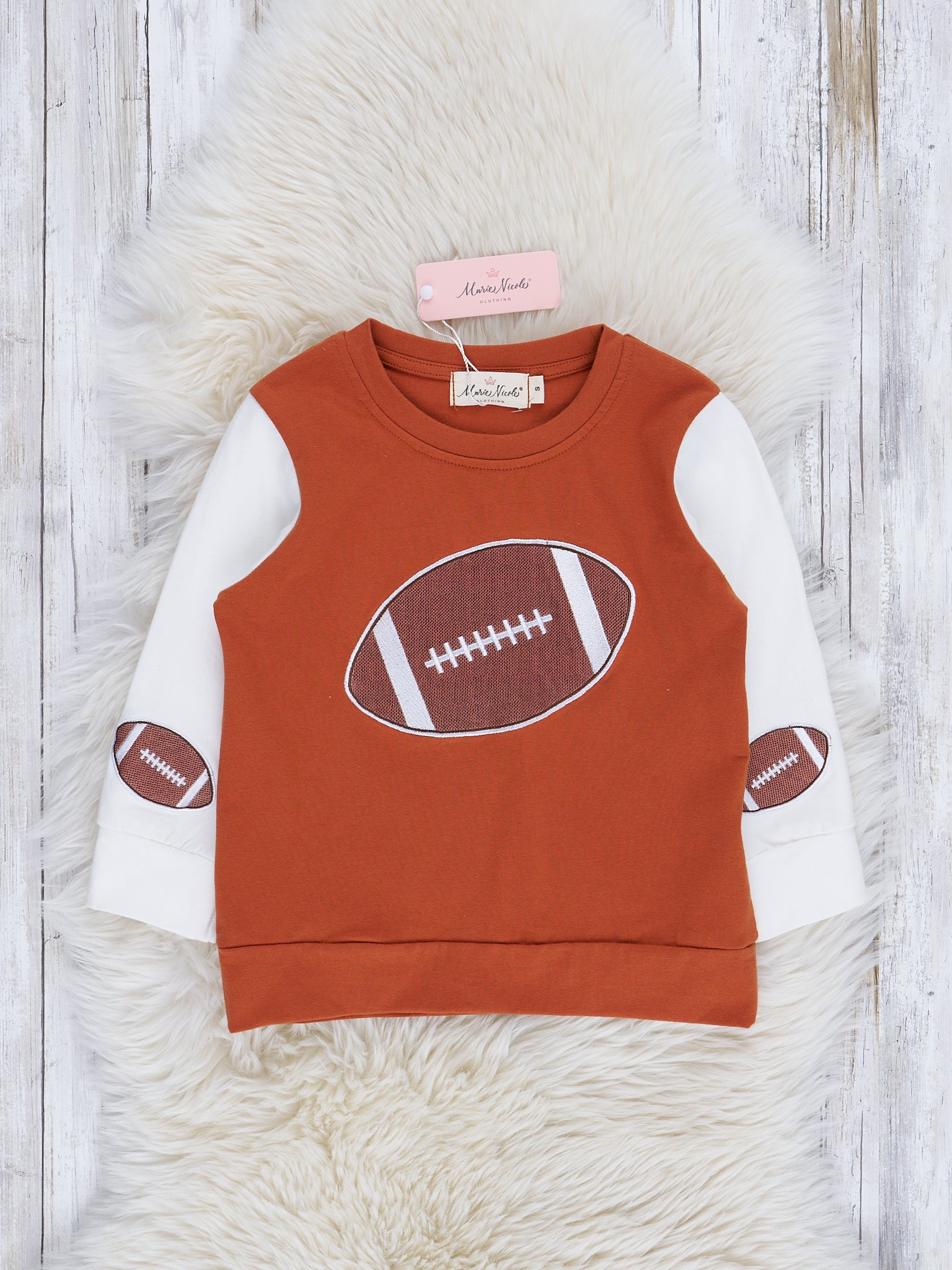 Bronze & White Touchdown Embroidered Shirt - Marie Nicole Clothing