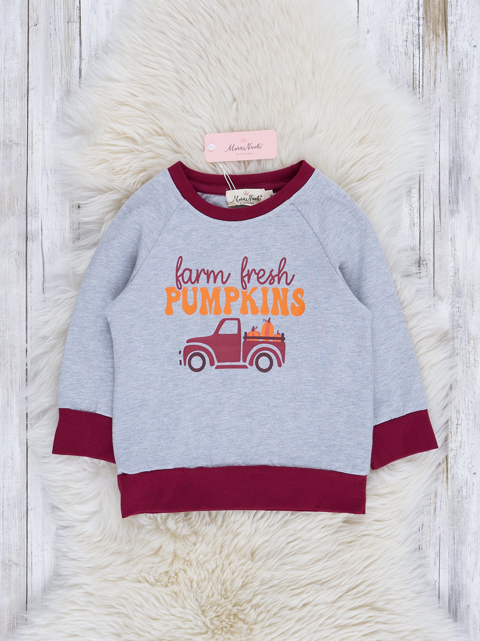 Grey & Maroon "Farm Fresh Pumpkins" Shirt - Marie Nicole Clothing