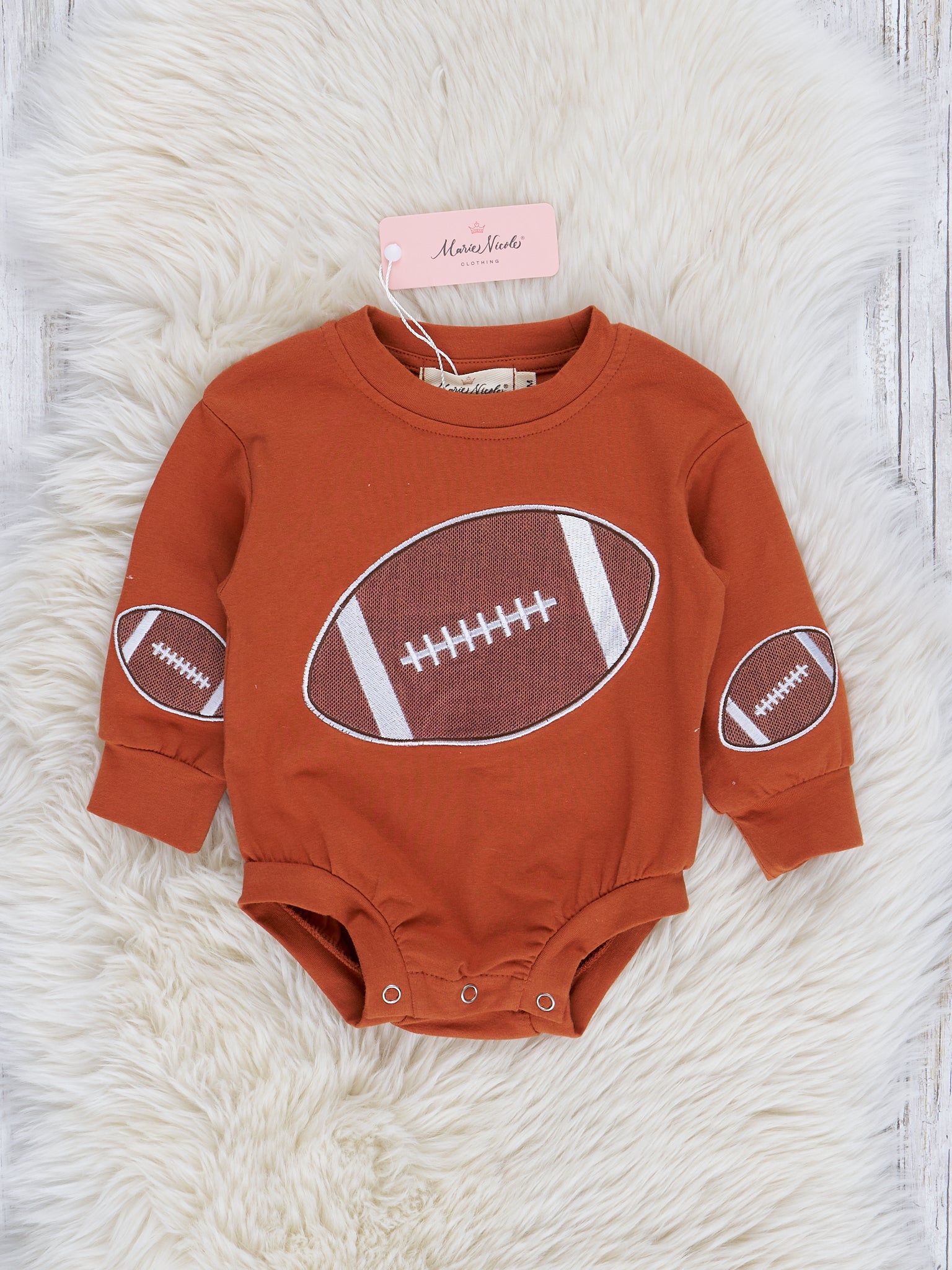 Bronze & White Touchdown Embroidered Romper - Marie Nicole Clothing