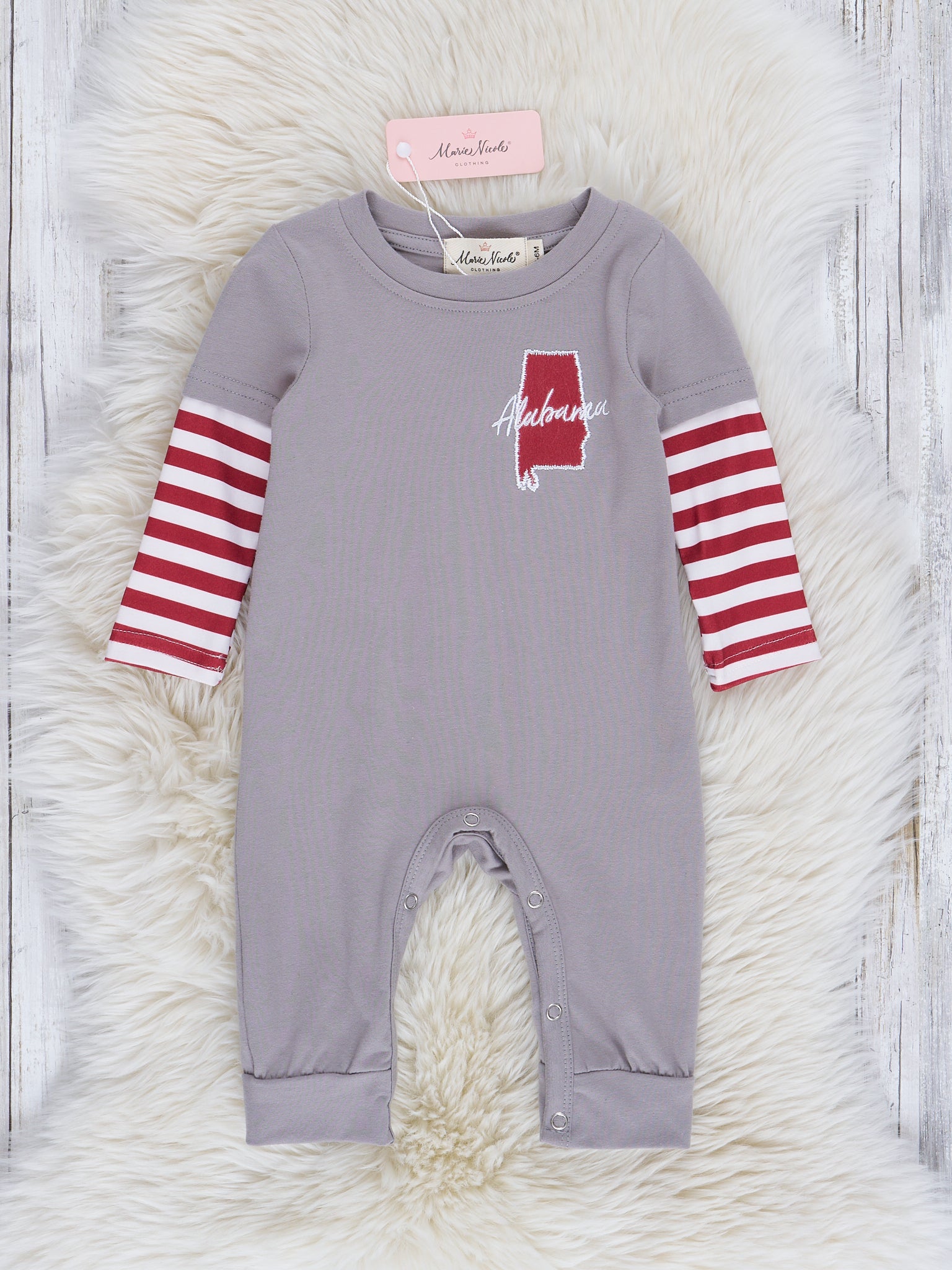 AL Crimson Stripe Raglan Romper - Marie Nicole Clothing