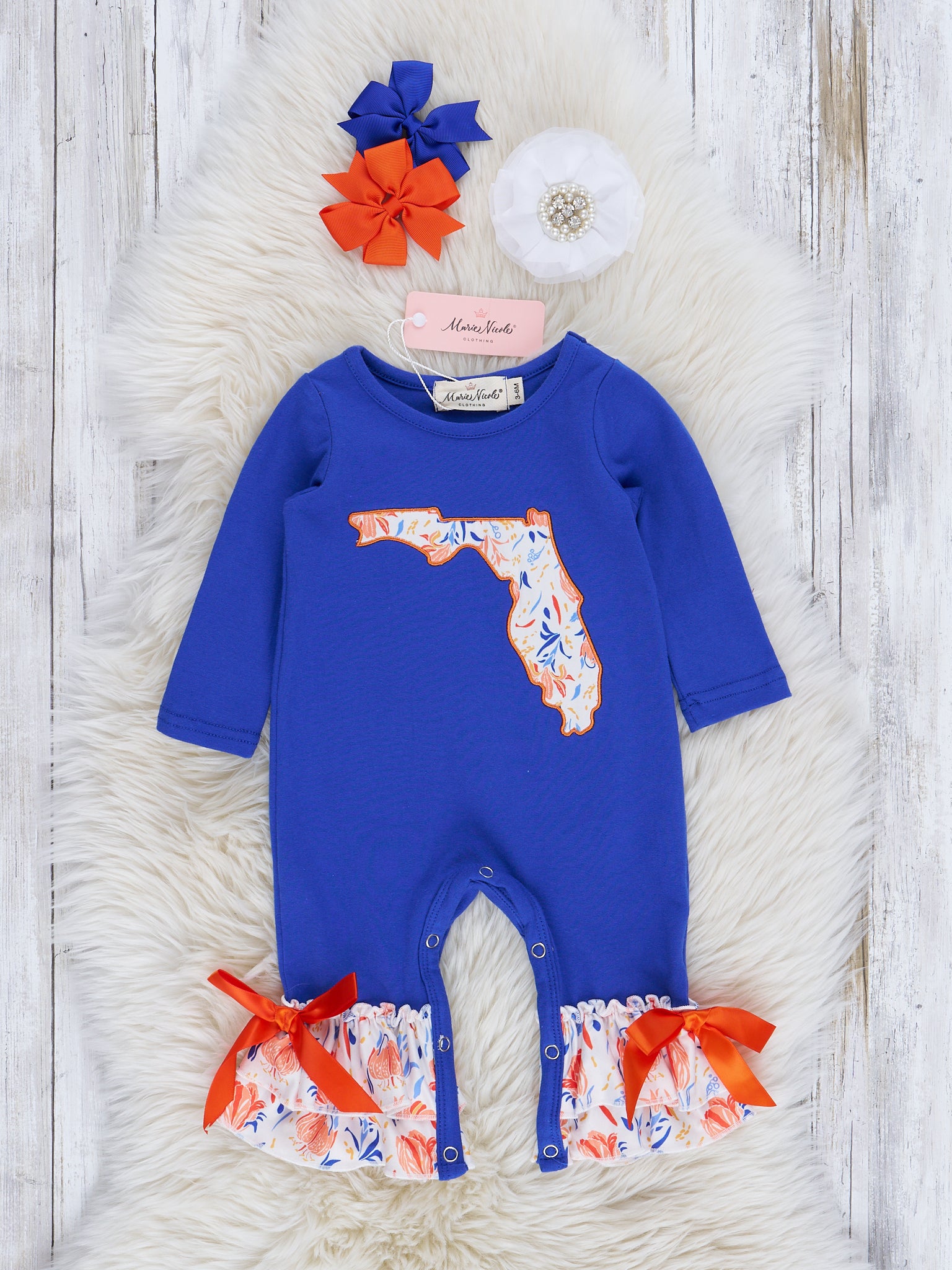 FL Blue Floral Ruffle Romper - Marie Nicole Clothing