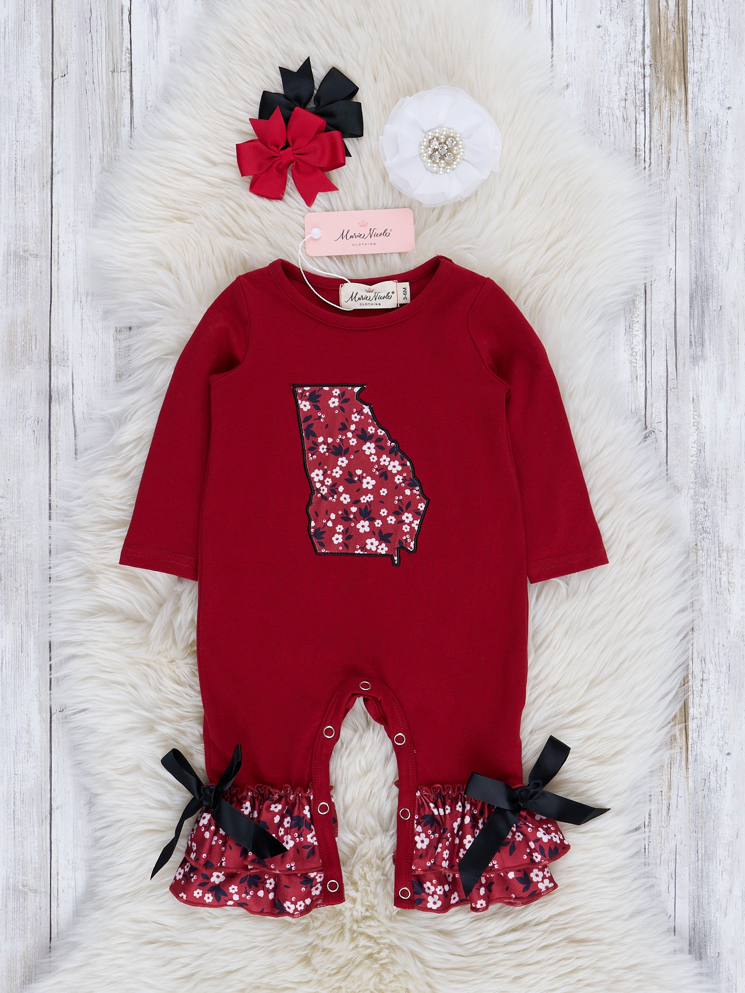 GA Red Floral Ruffle Romper - Marie Nicole Clothing