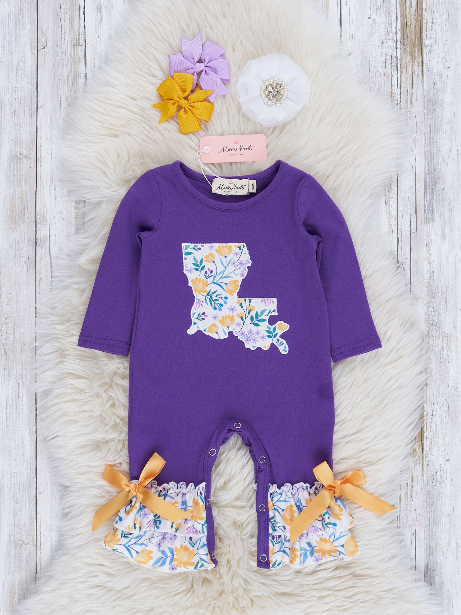 LA Purple Floral Ruffle Romper - Marie Nicole Clothing
