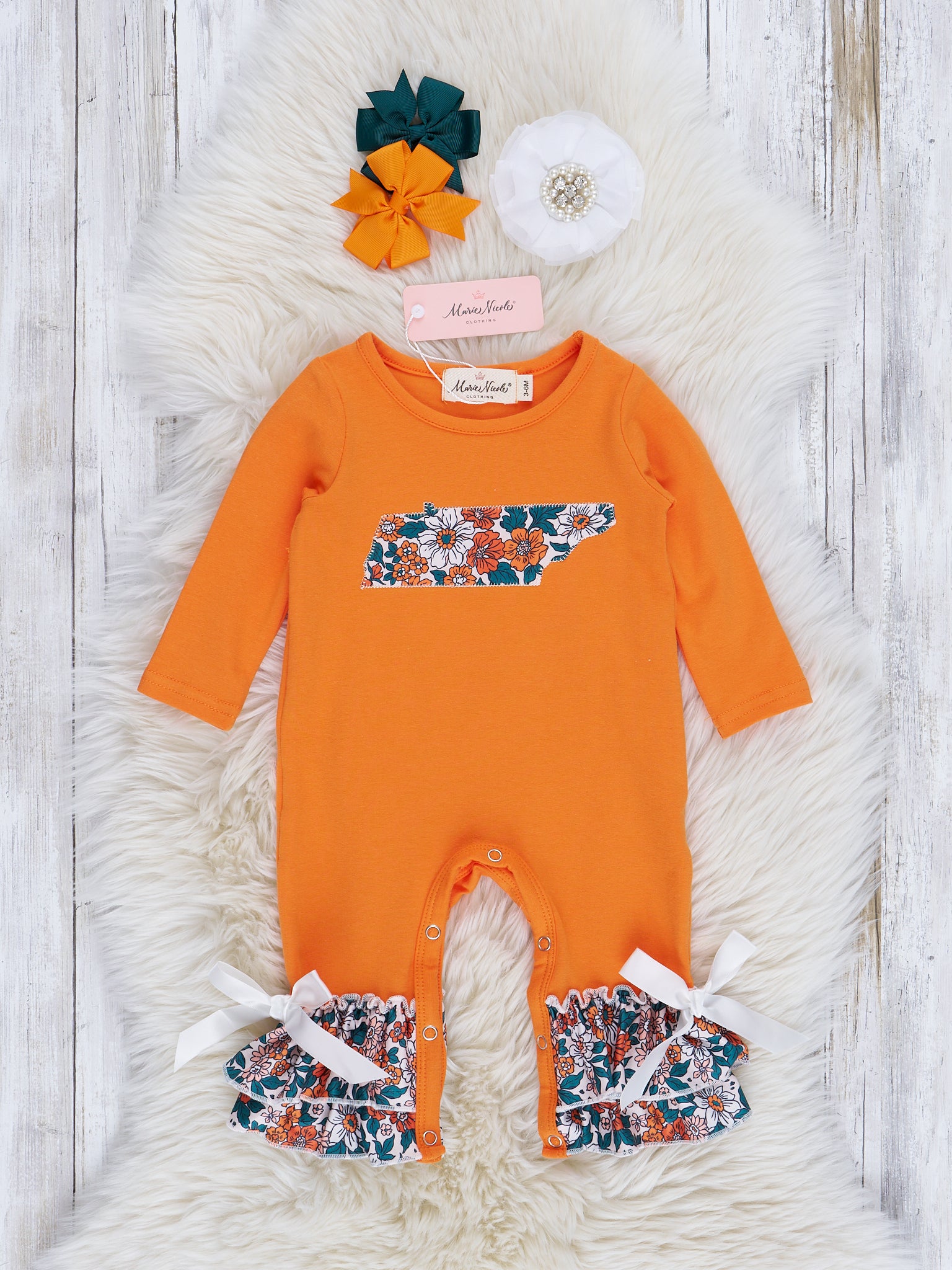 TN Orange Floral Ruffle Romper - Marie Nicole Clothing