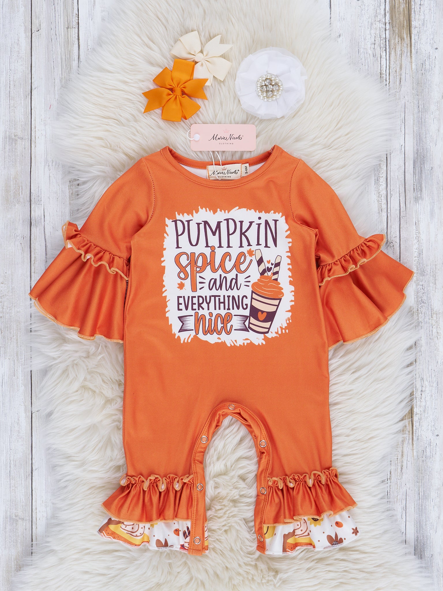 Pumpkin Spice Bell Sleeve Romper - Marie Nicole Clothing