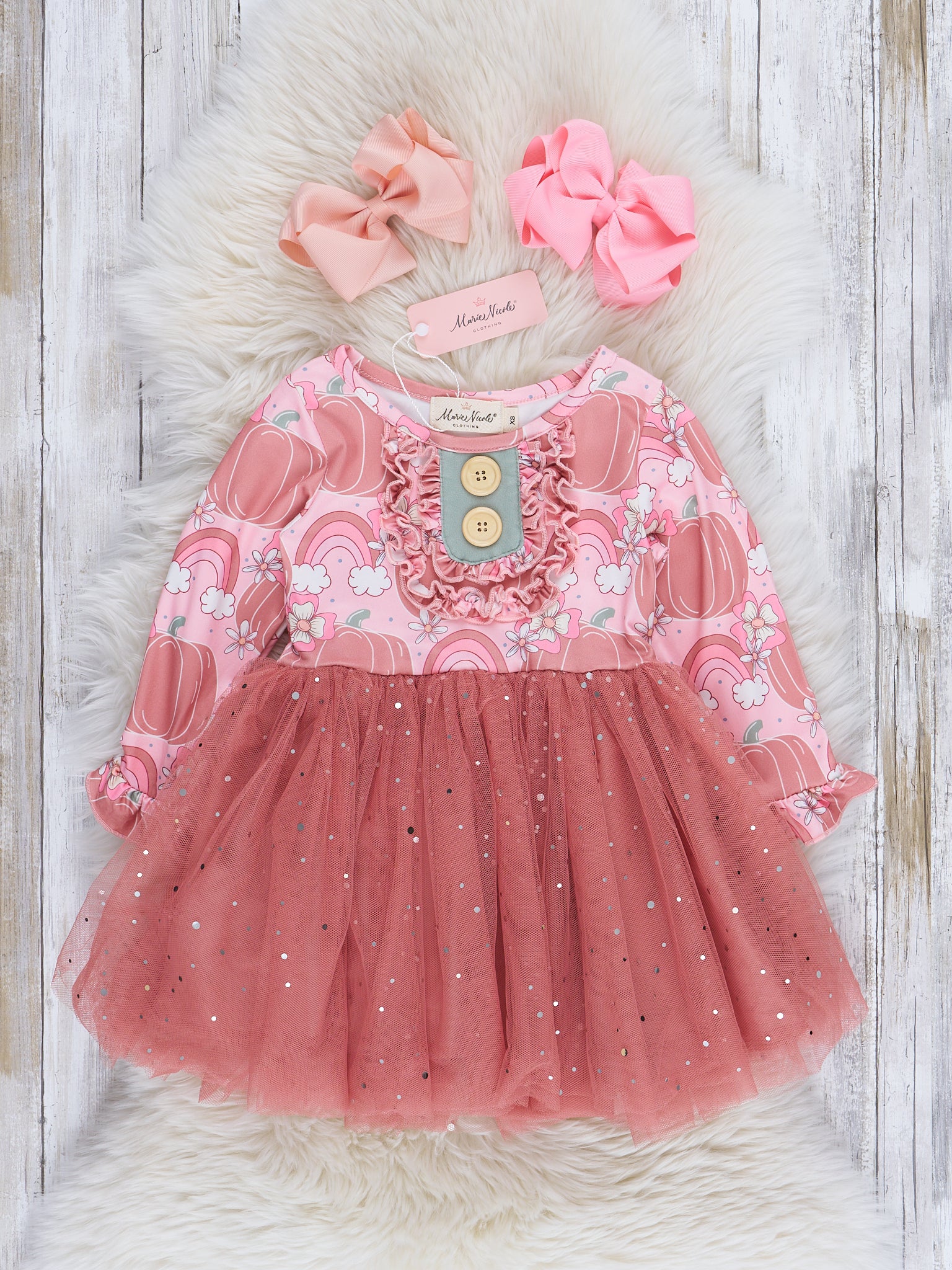 Mauve Rainbows & Pumpkins Sparkle Tulle Dress - Marie Nicole Clothing