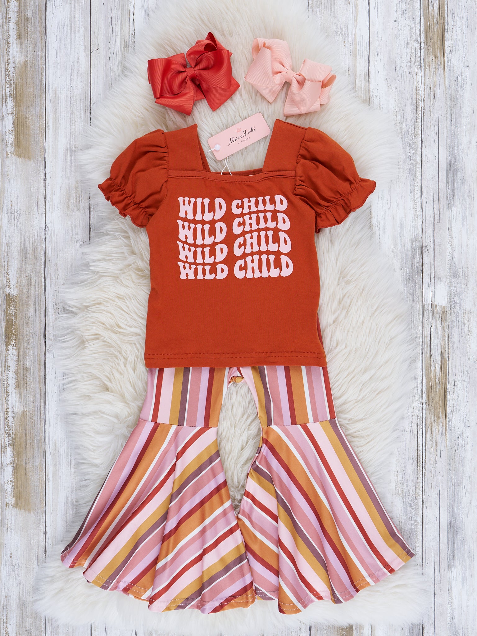 Sepia "Wild Child" Striped Bell Bottom Outfit - Marie Nicole Clothing