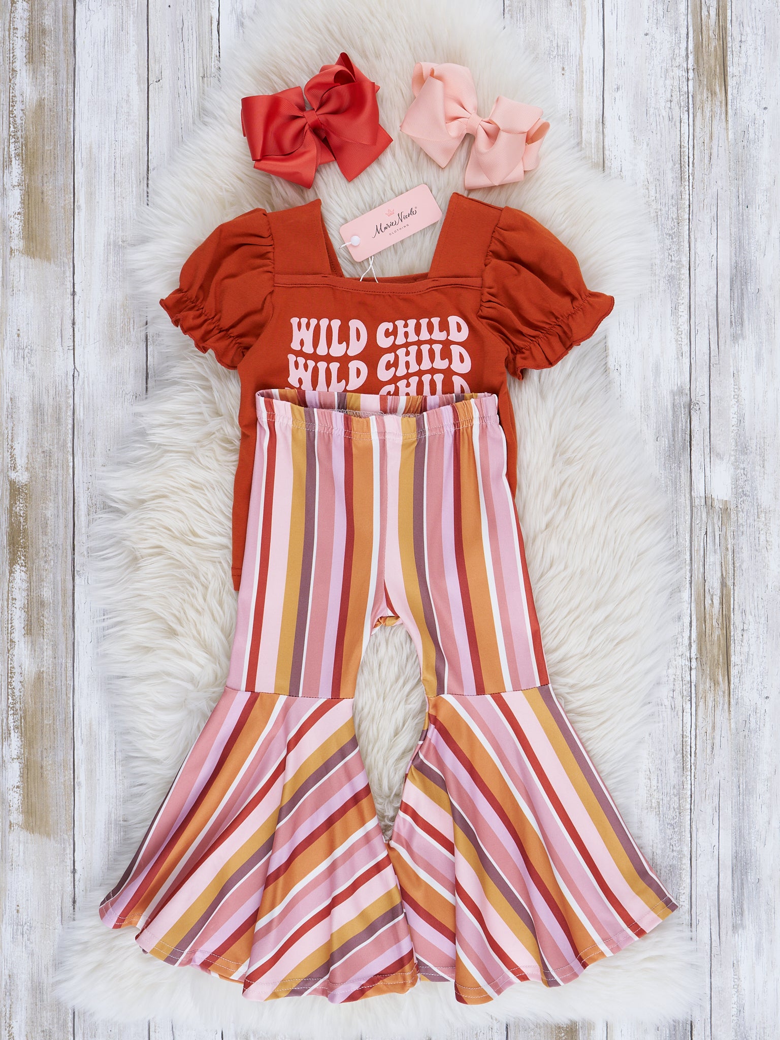 Sepia "Wild Child" Striped Bell Bottom Outfit - Marie Nicole Clothing