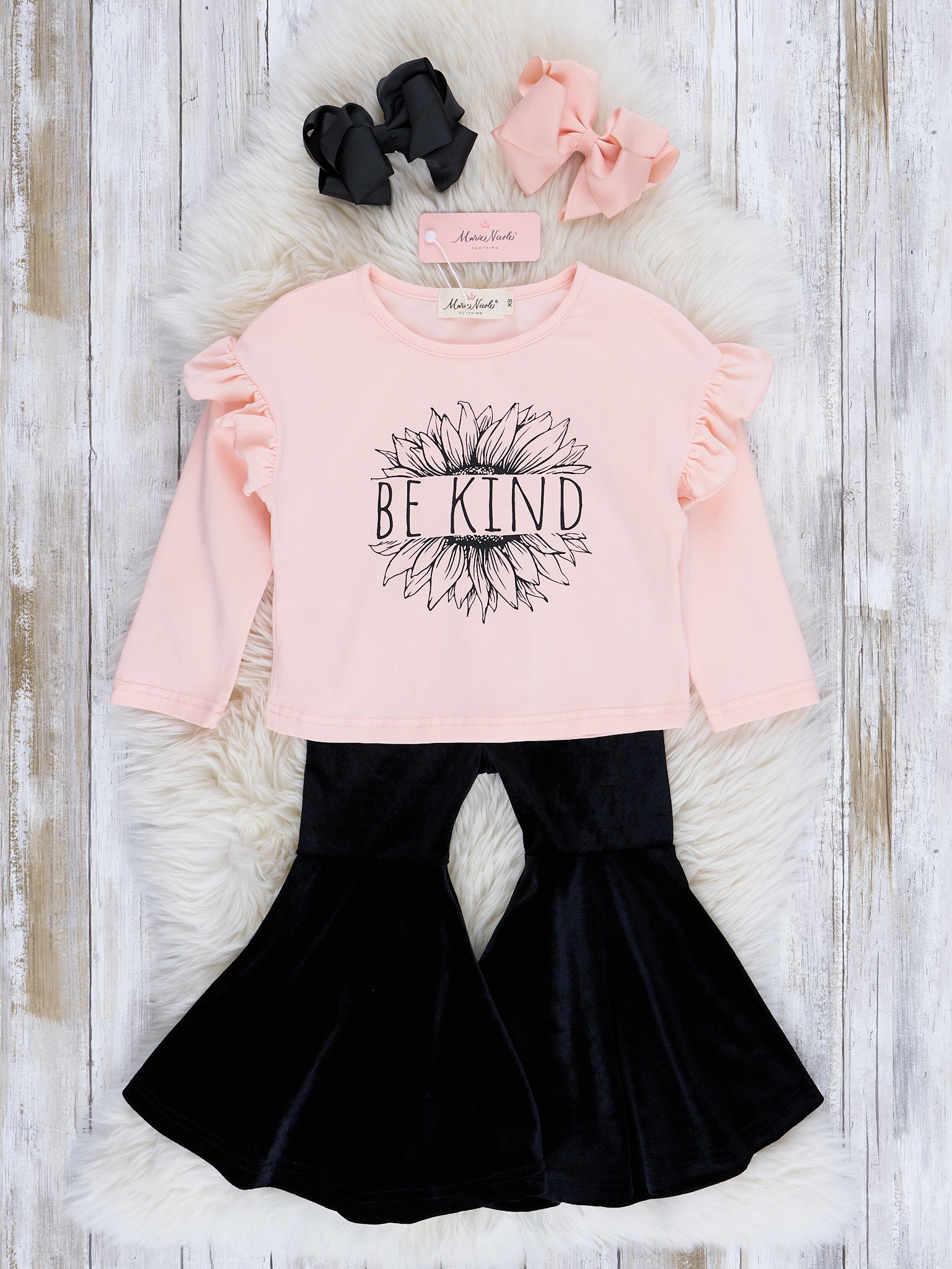 Pink & Black "Be Kind" Bell Bottom Outfit - Marie Nicole Clothing