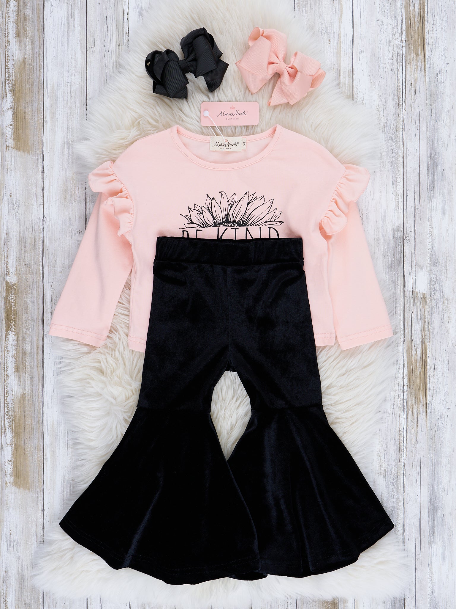 Pink & Black "Be Kind" Bell Bottom Outfit - Marie Nicole Clothing