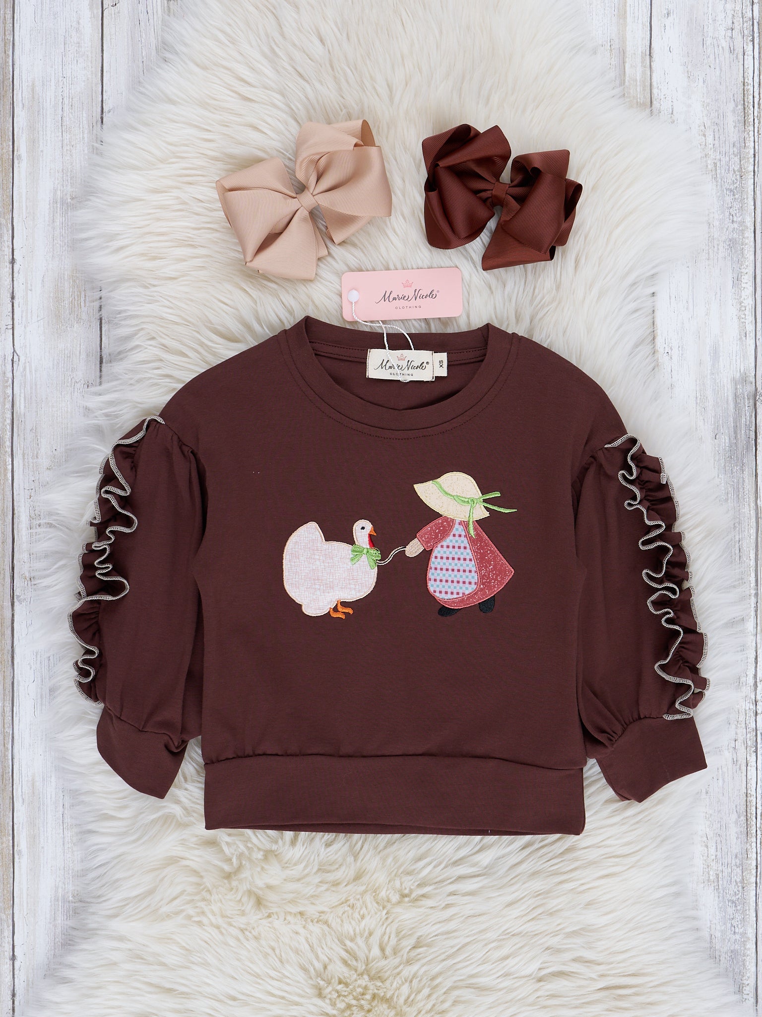 Brown Embroidered Turkey Ruffle Outfit - Marie Nicole Clothing