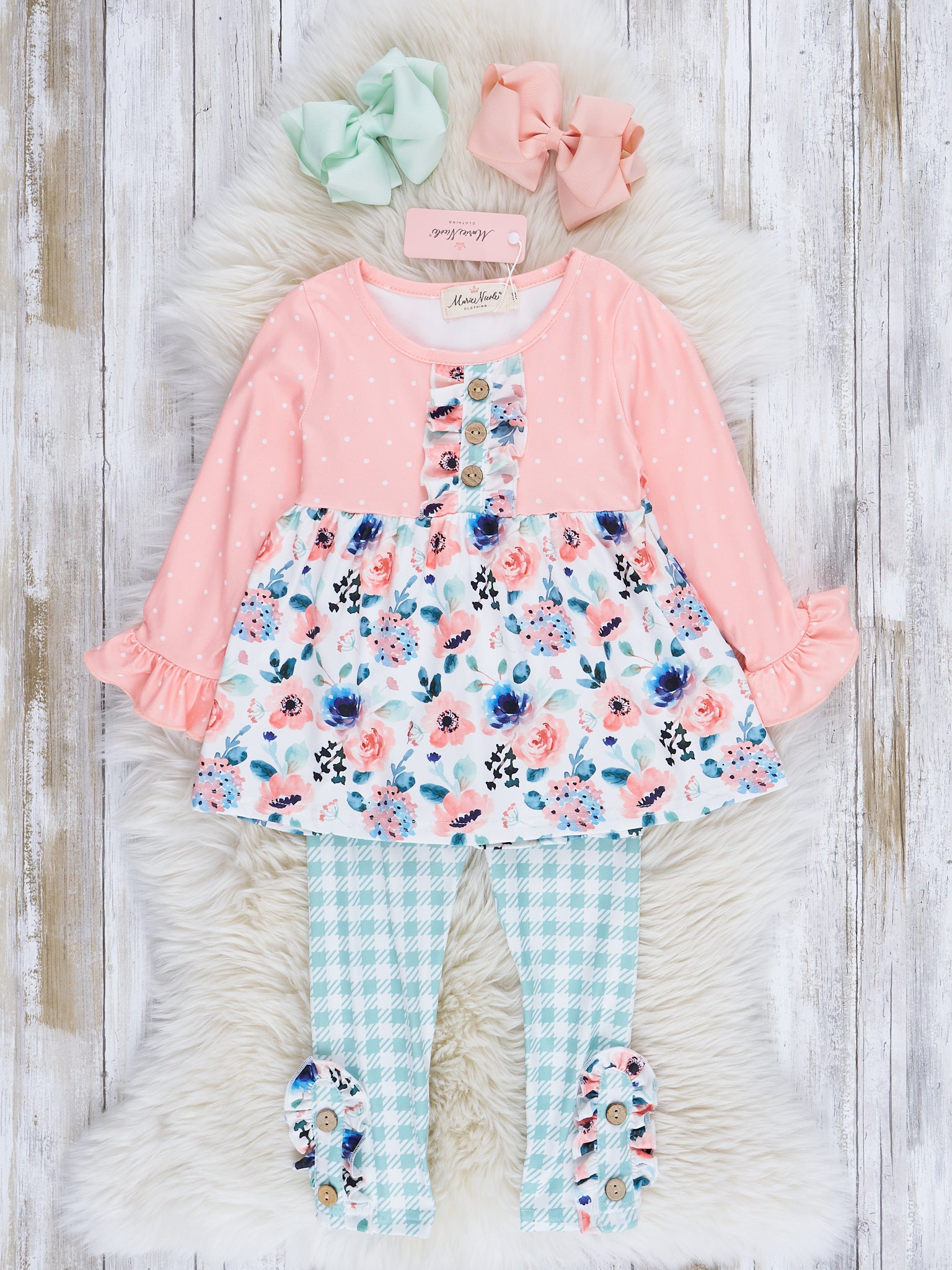 Peach & Mint Floral Ruffle Outfit - Marie Nicole Clothing