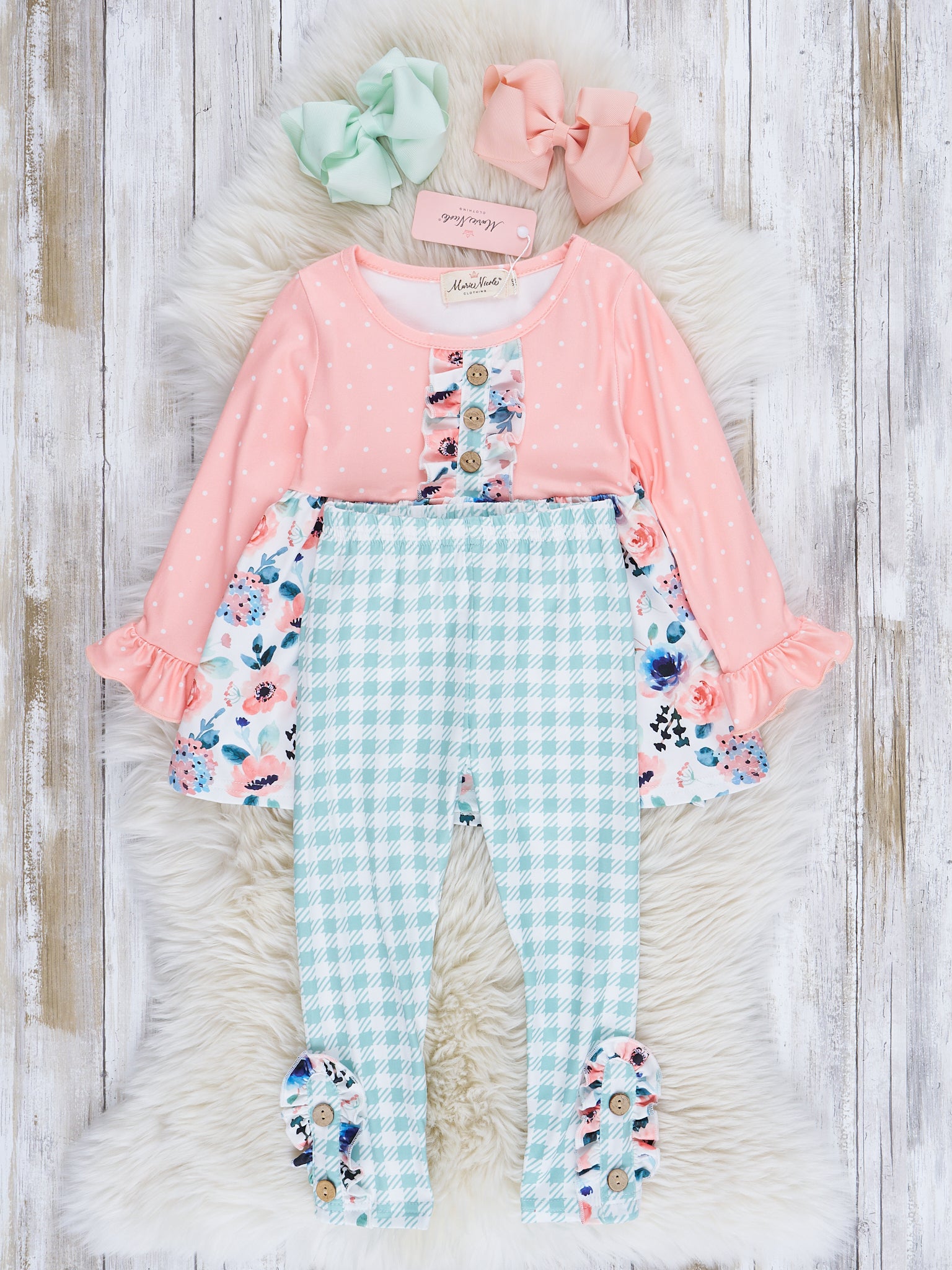 Peach & Mint Floral Ruffle Outfit - Marie Nicole Clothing
