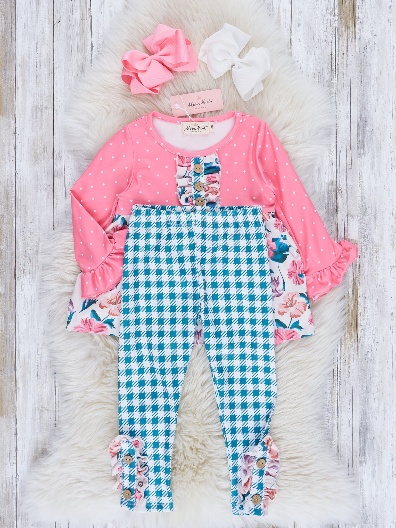 Pink & Teal Floral Ruffle Outfit - Marie Nicole Clothing