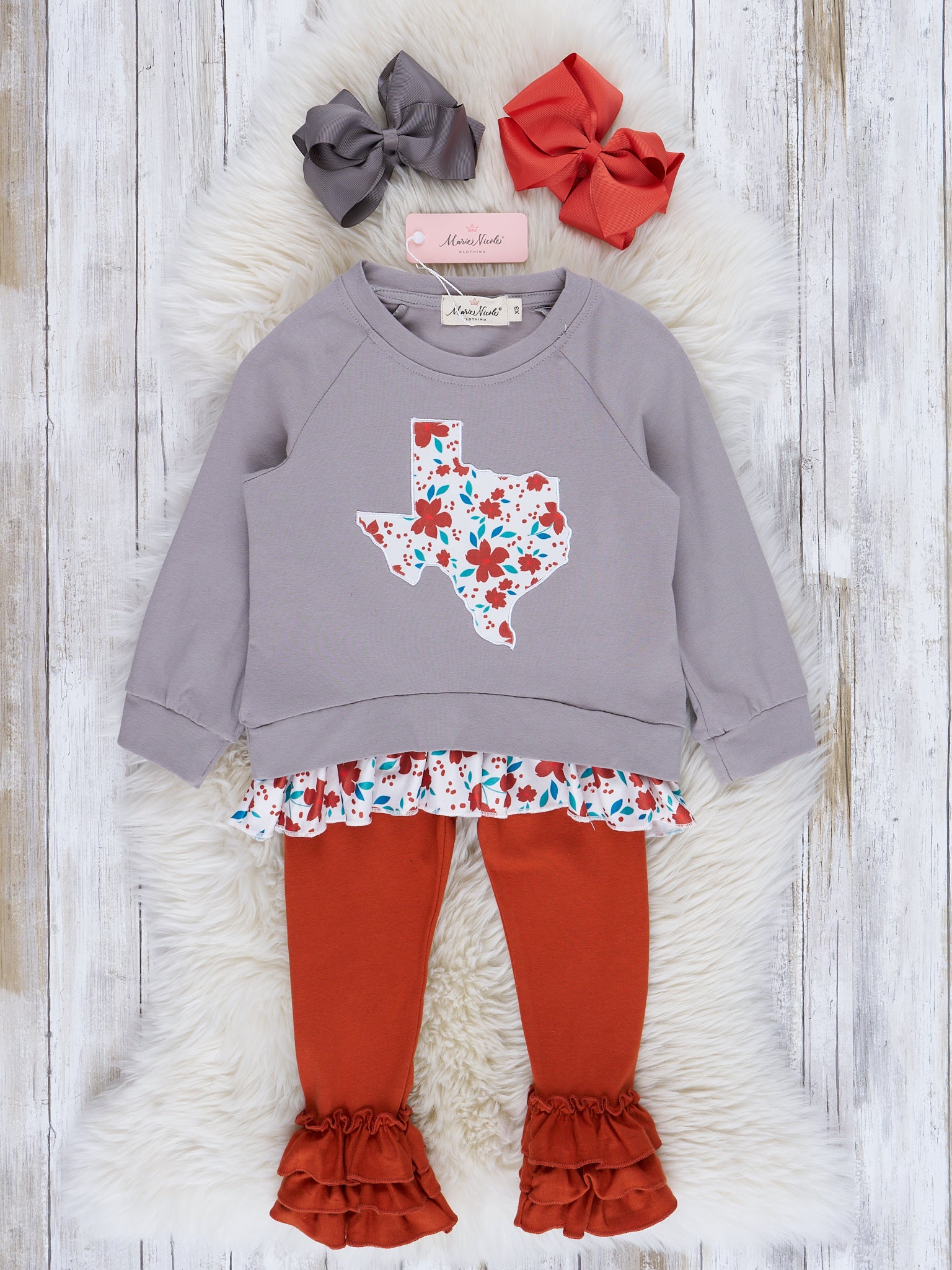 TX Burnt Orange Floral Cupcake Legging Outfit - Marie Nicole Clothing