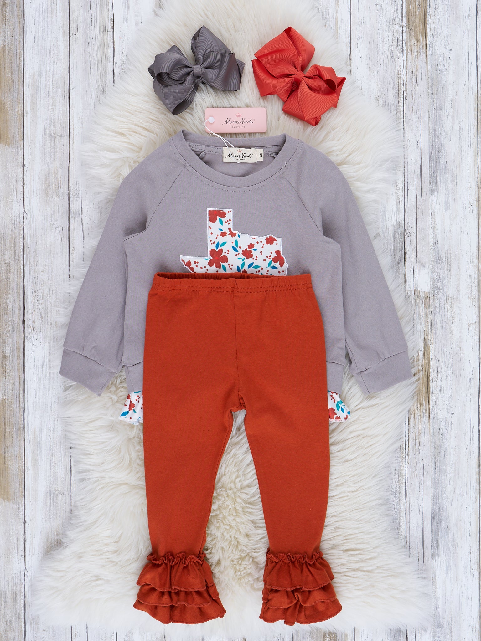 TX Burnt Orange Floral Cupcake Legging Outfit - Marie Nicole Clothing