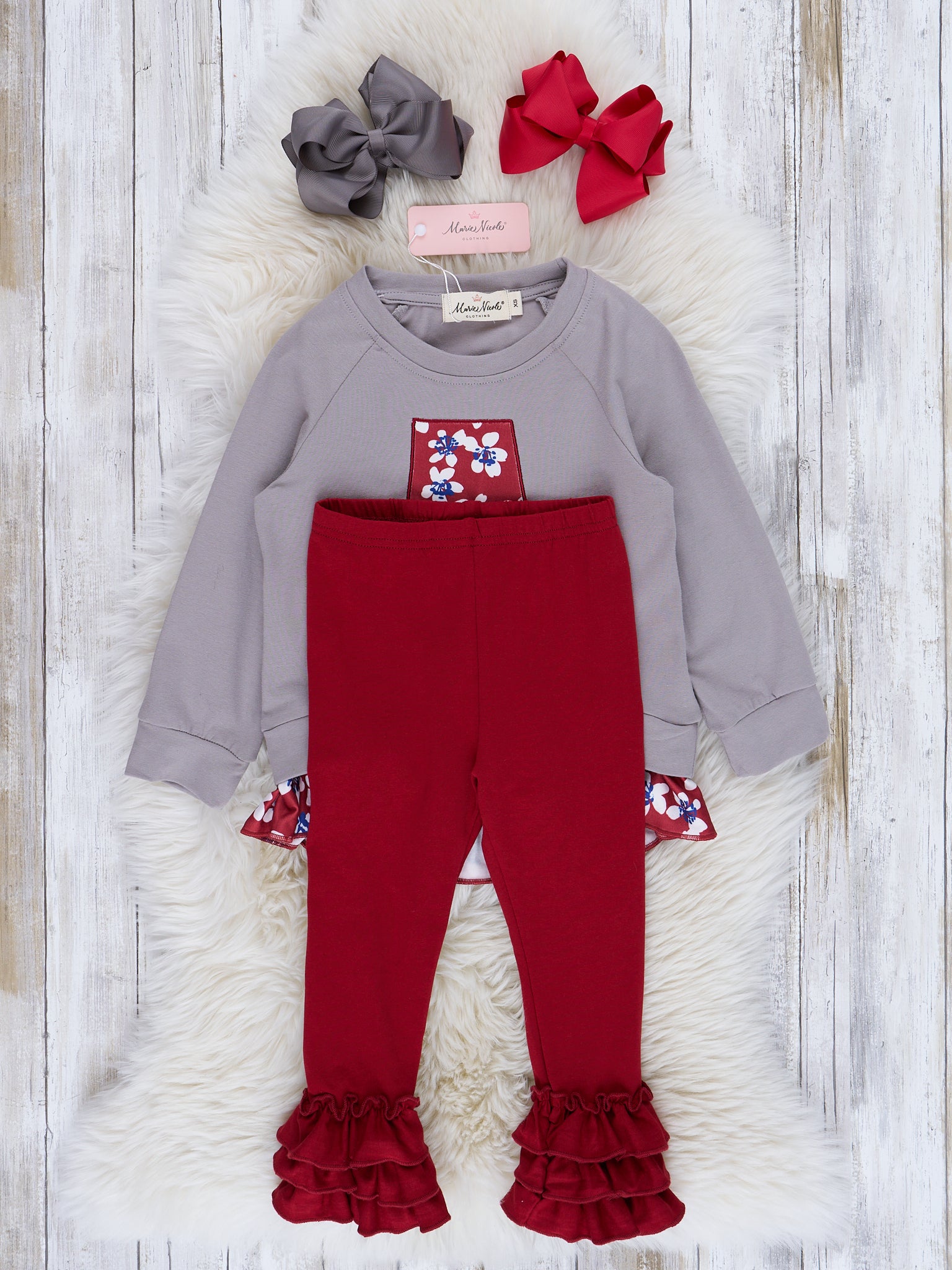 AL Crimson Floral Cupcake Legging Outfit - Marie Nicole Clothing