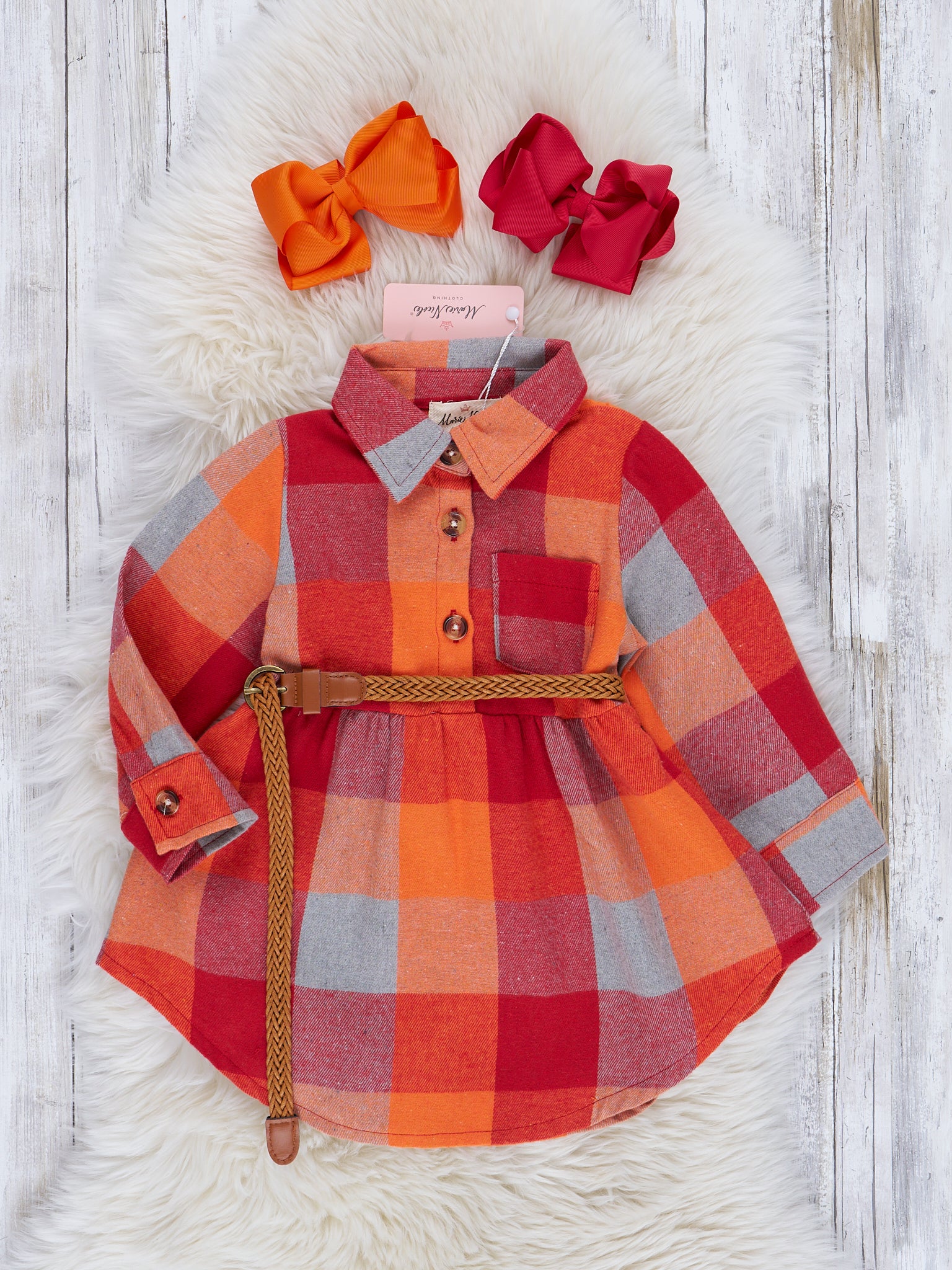 Mom & Me Autumnal Plaid Belted Tunic & Button Up Shirt - Marie Nicole Clothing