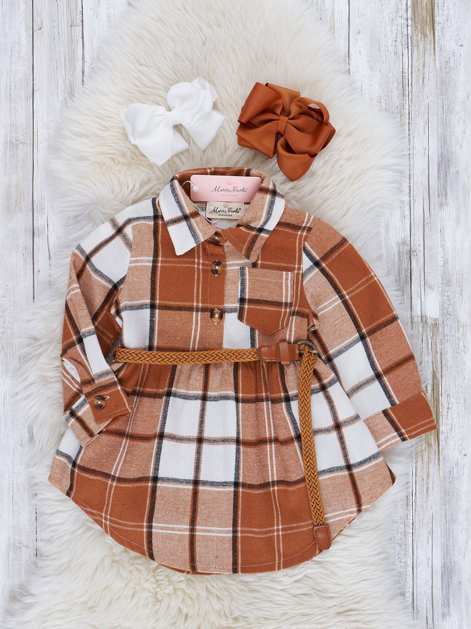 Mom & Me Autumnal Plaid Belted Tunic & Button Up Shirt - Marie Nicole Clothing