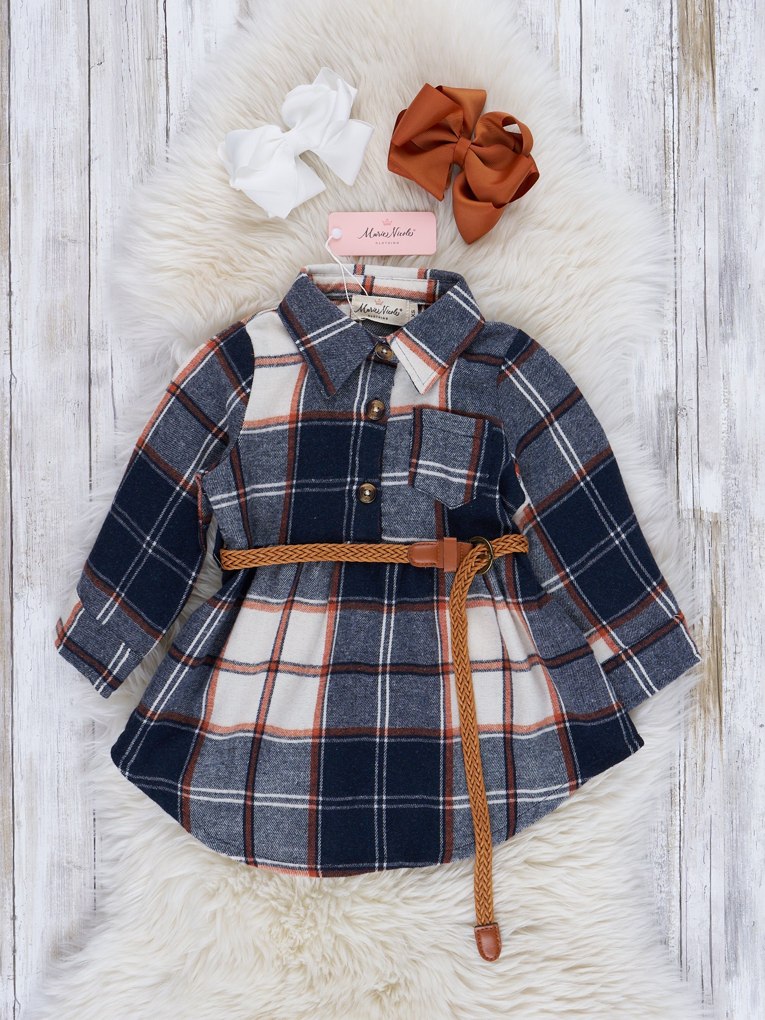 Mom & Me Autumnal Plaid Belted Tunic & Button Up Shirt - Marie Nicole Clothing