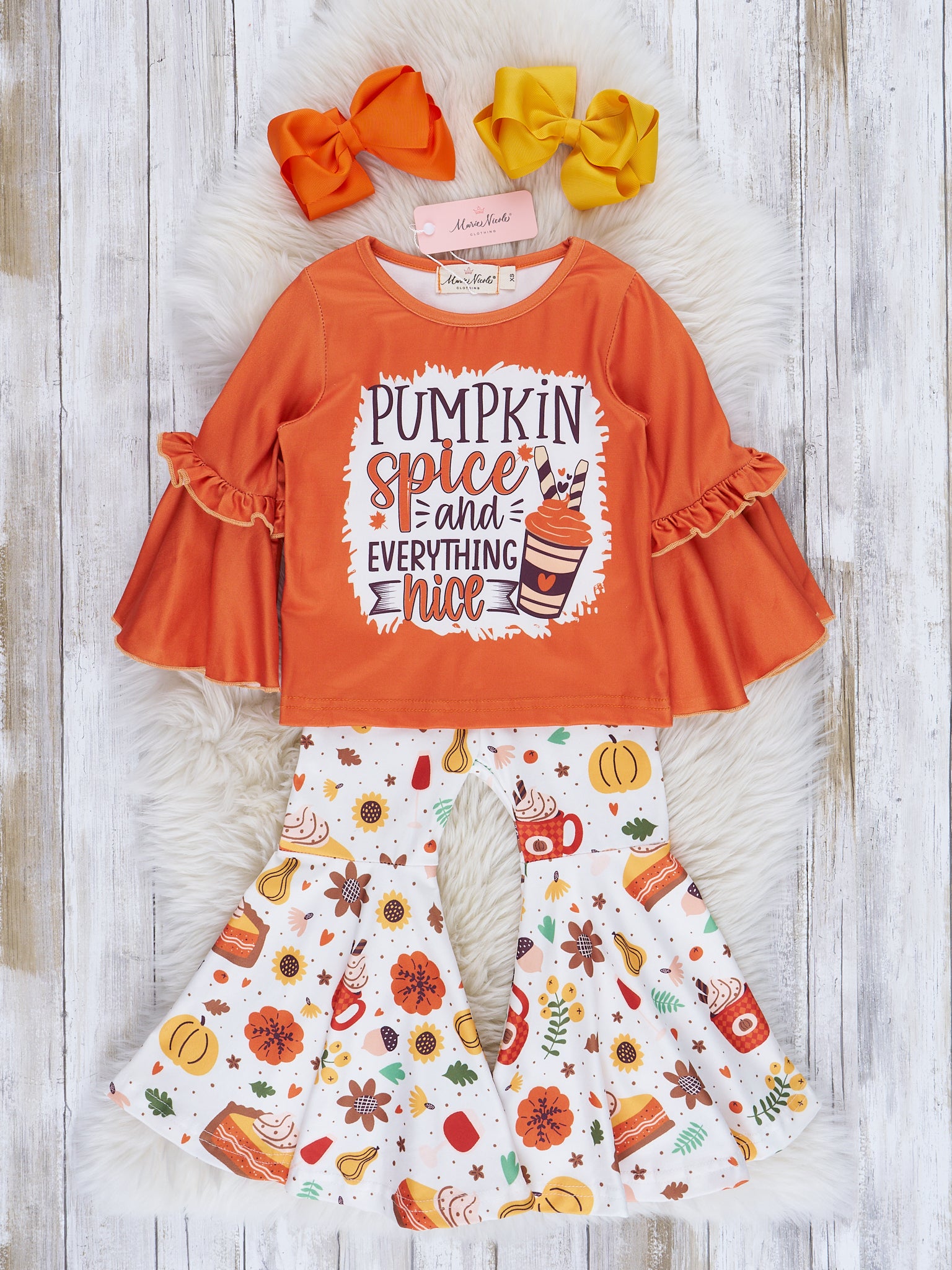 Pumpkin Spice Bell Sleeve Outfit - Marie Nicole Clothing