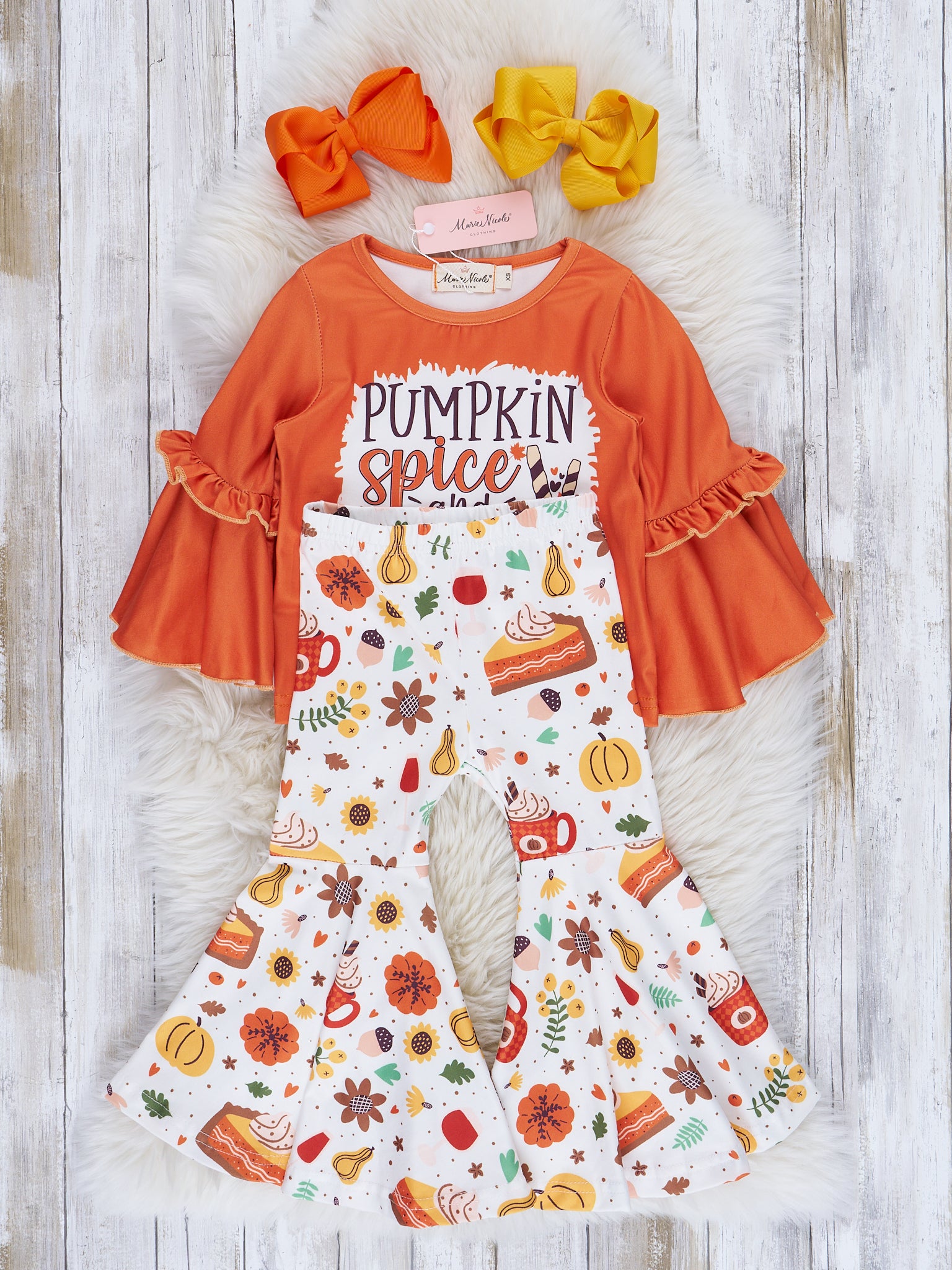 Pumpkin Spice Bell Sleeve Outfit - Marie Nicole Clothing