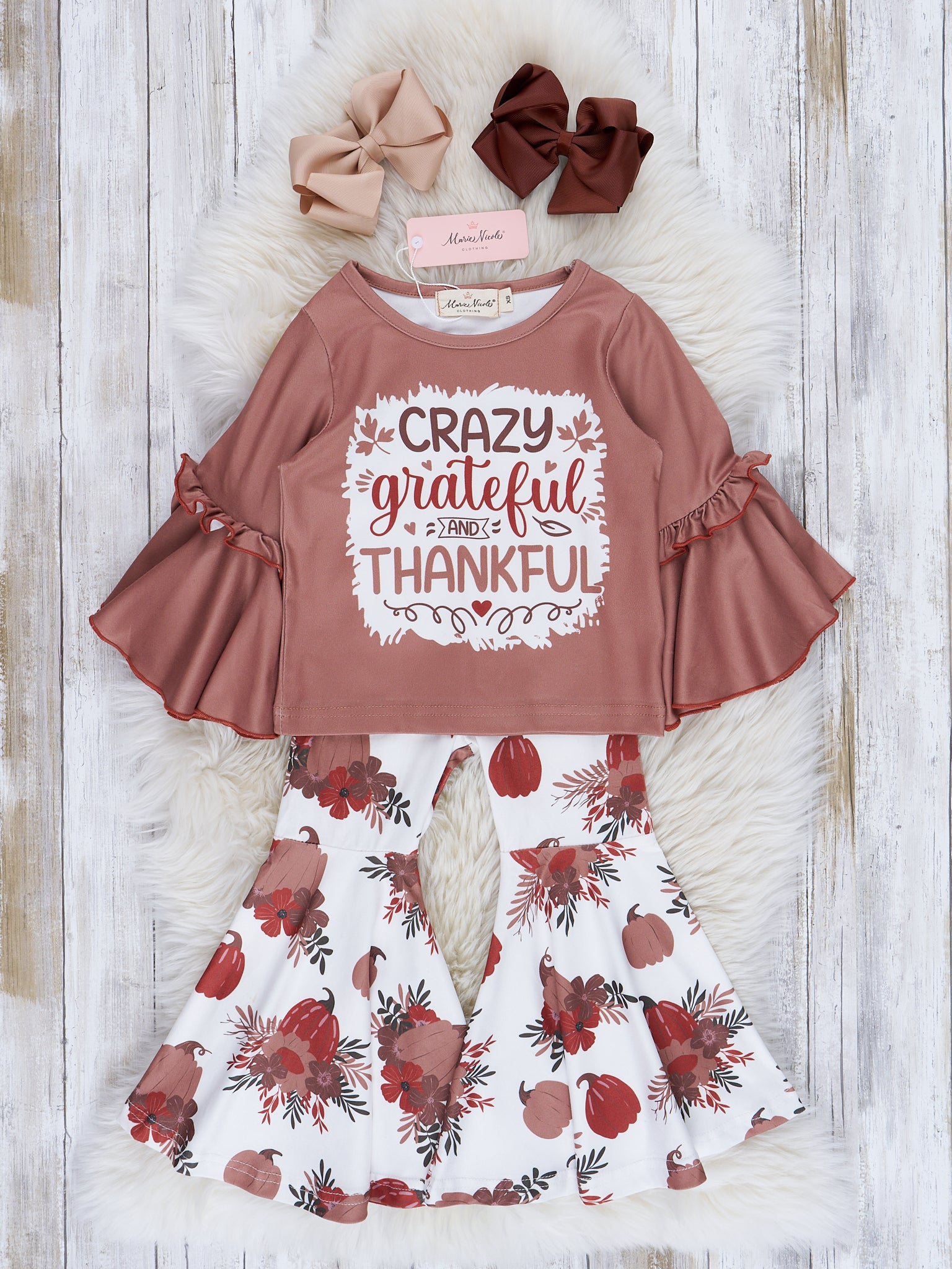 Brown Harvest "Grateful" Bell Sleeve Outfit - Marie Nicole Clothing