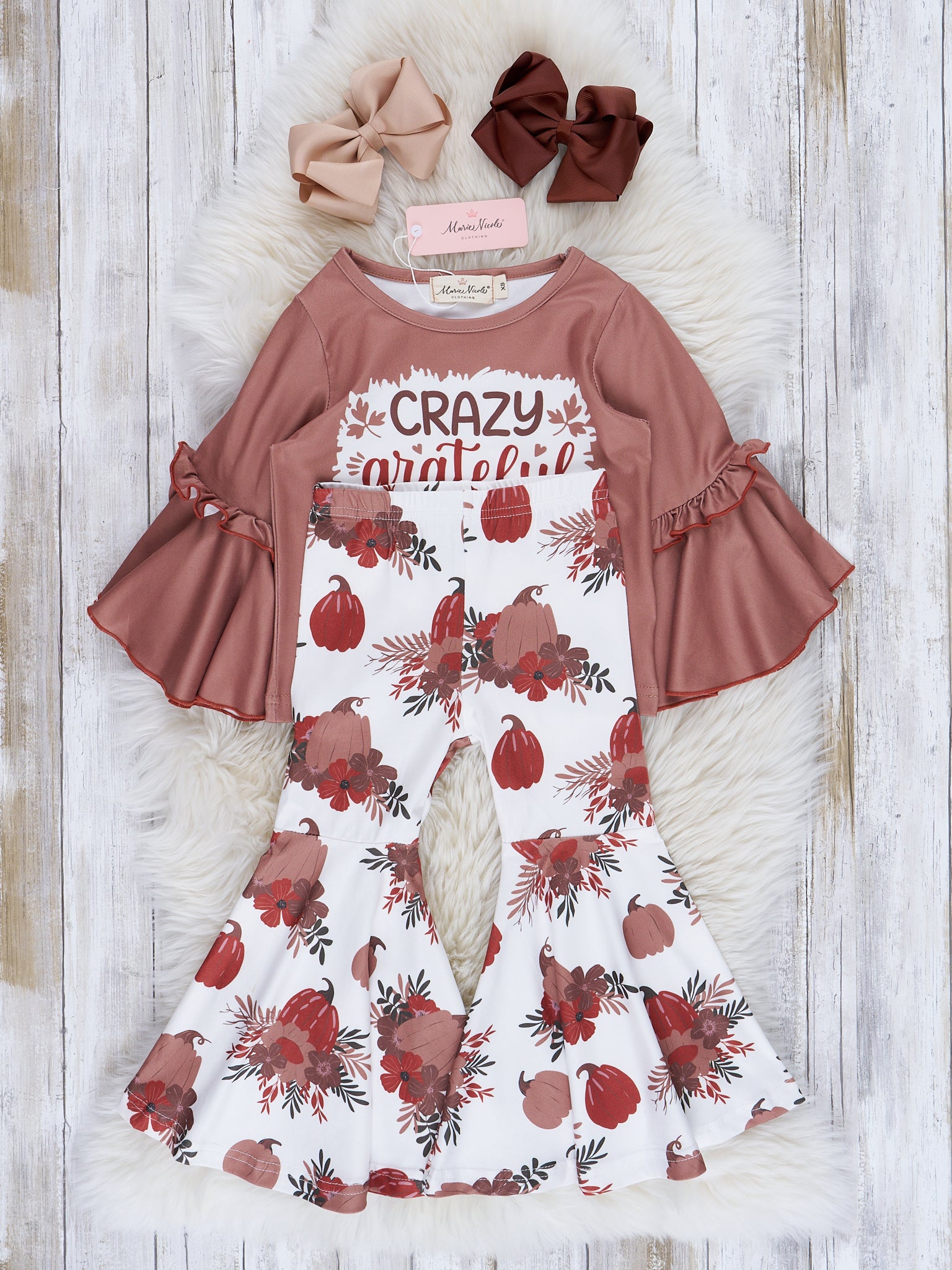Brown Harvest "Grateful" Bell Sleeve Outfit - Marie Nicole Clothing