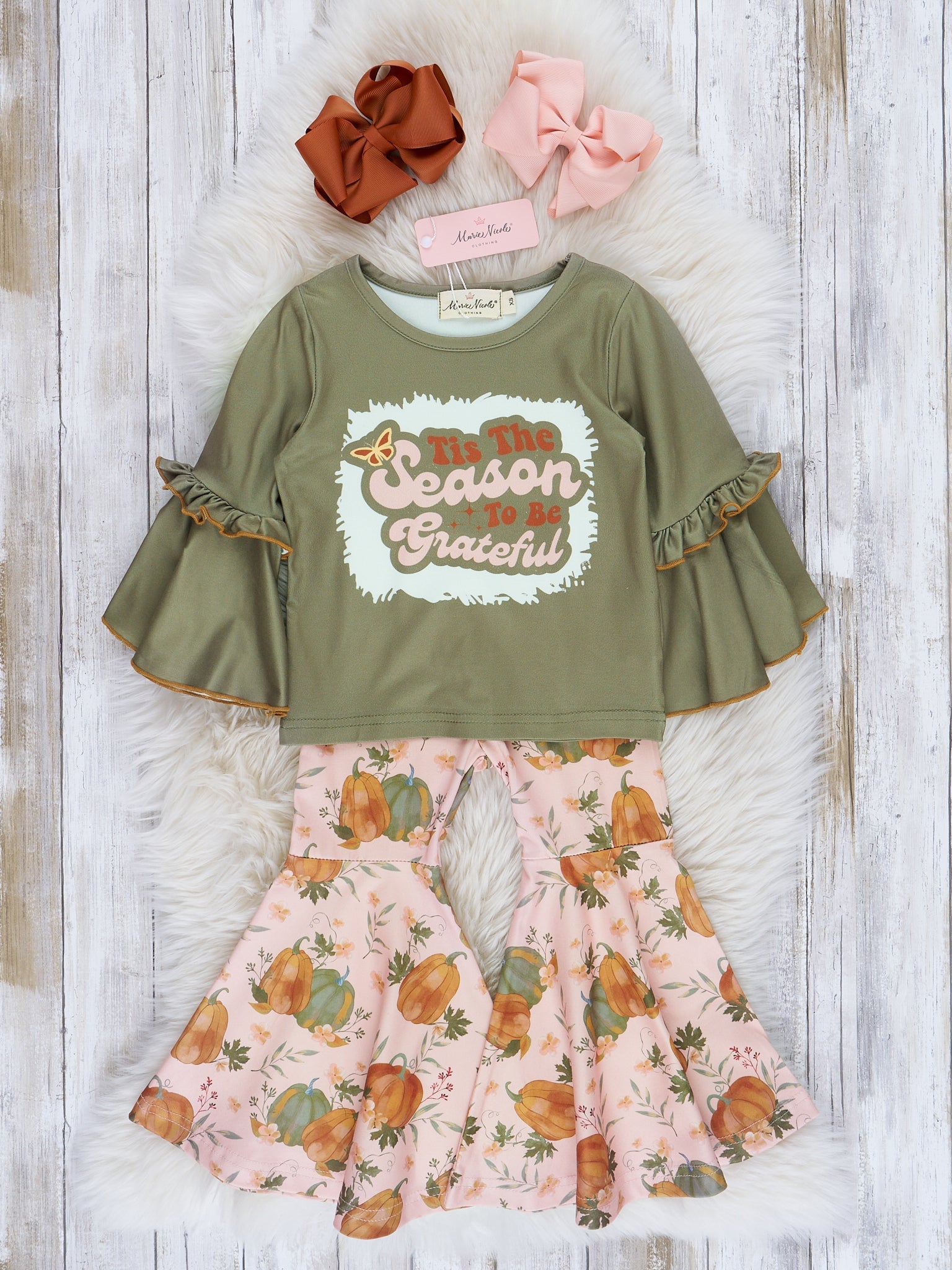Green "Grateful Season" Bell Sleeve Outfit - Marie Nicole Clothing