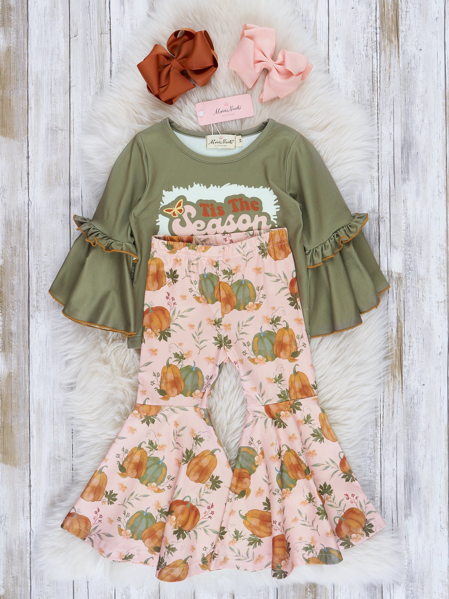 Green "Grateful Season" Bell Sleeve Outfit - Marie Nicole Clothing