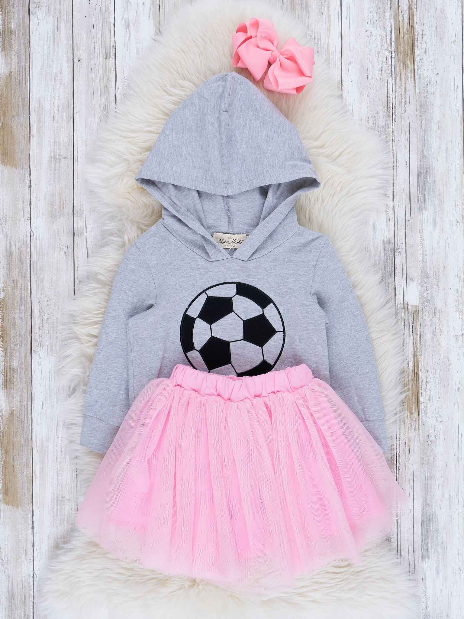 Grey & Pink Soccer Princess Tulle Outfit - Marie Nicole Clothing