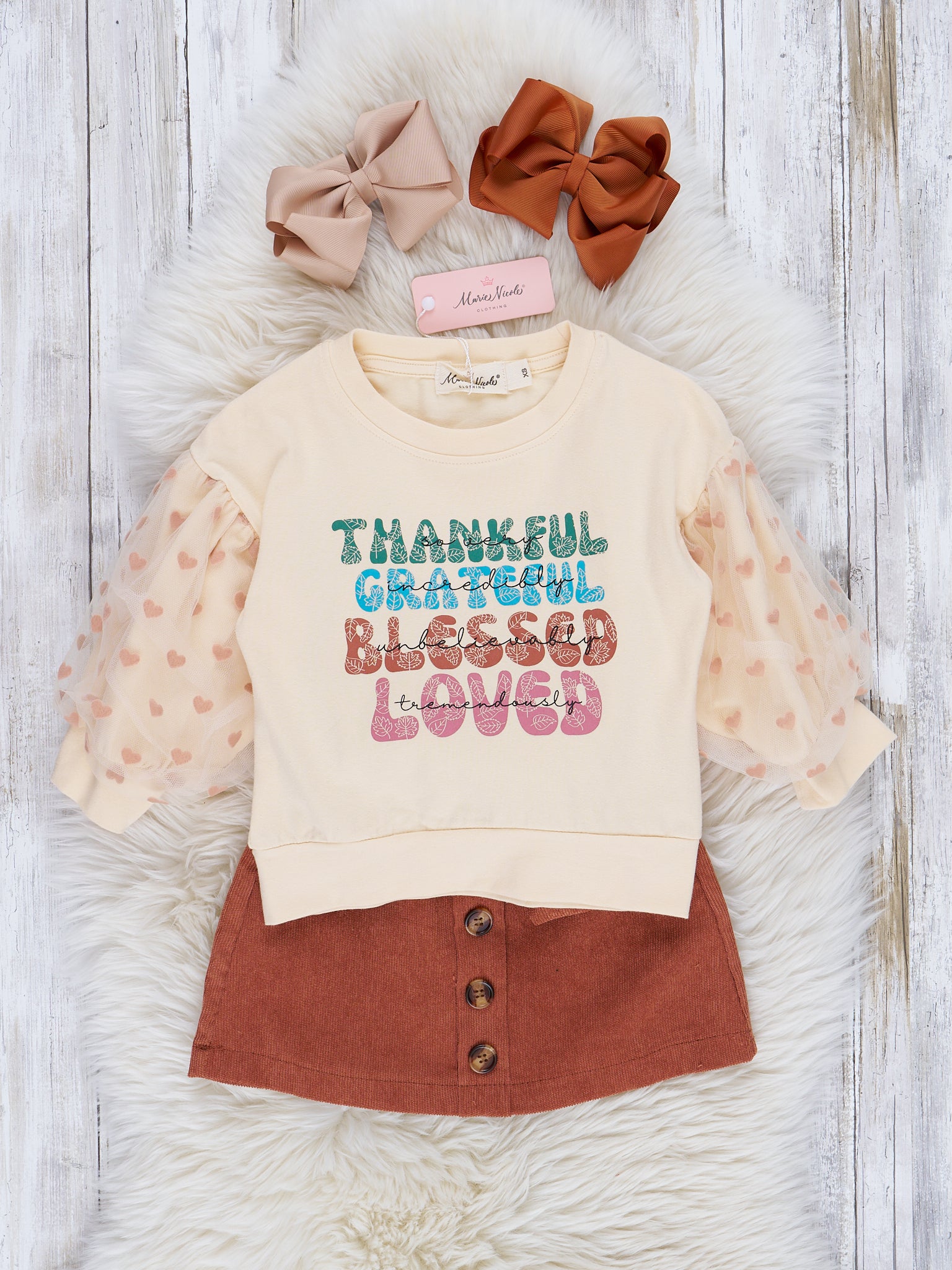 Cream & Sepia "Thankful" Suede Skirt Outfit - Marie Nicole Clothing