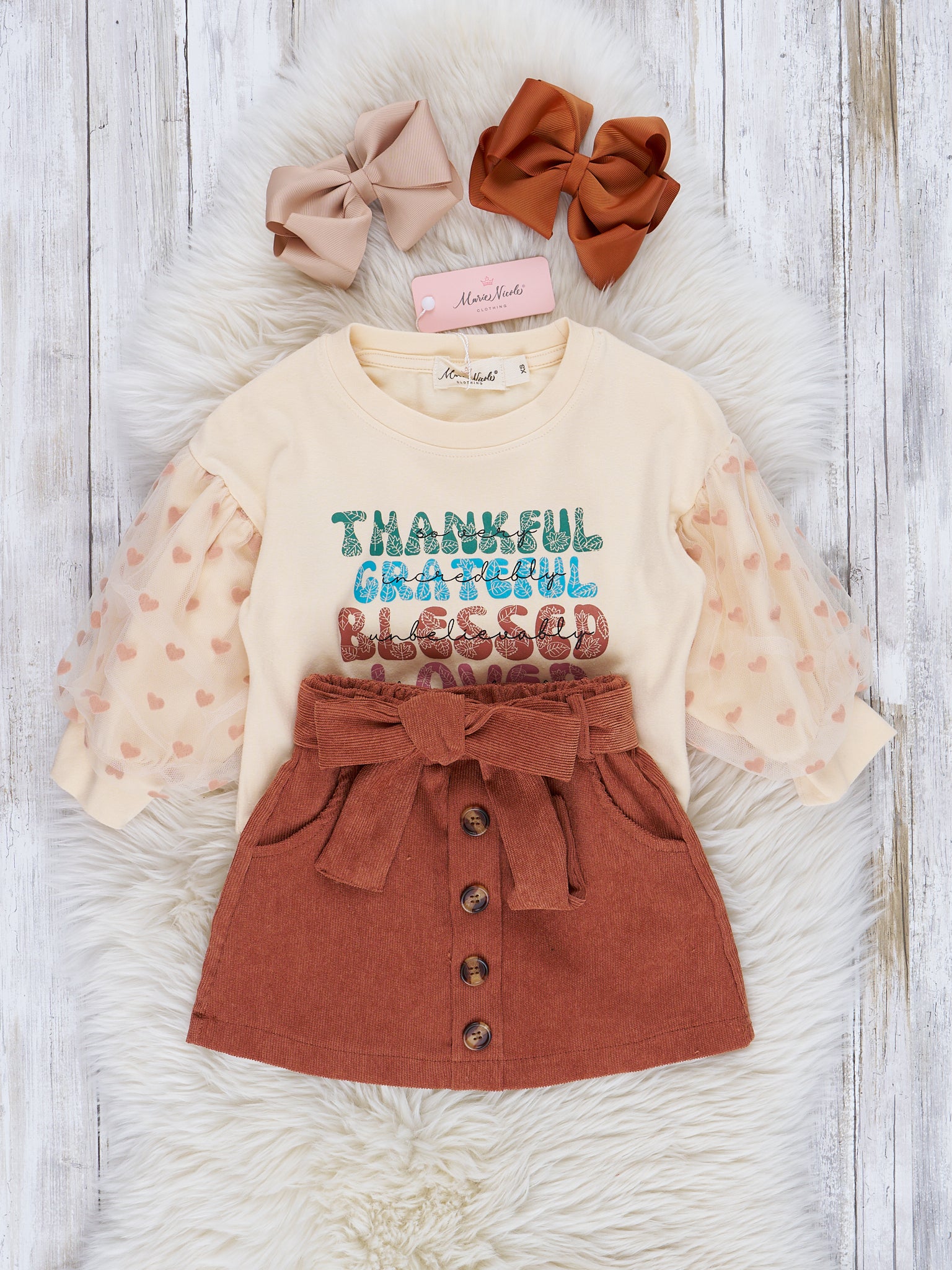 Cream & Sepia "Thankful" Suede Skirt Outfit - Marie Nicole Clothing