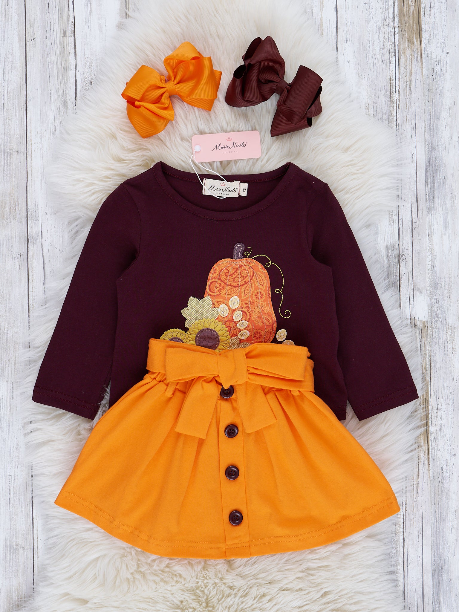 Brown & Orange Embroidered Gourd Outfit w/ Skirt - Marie Nicole Clothing