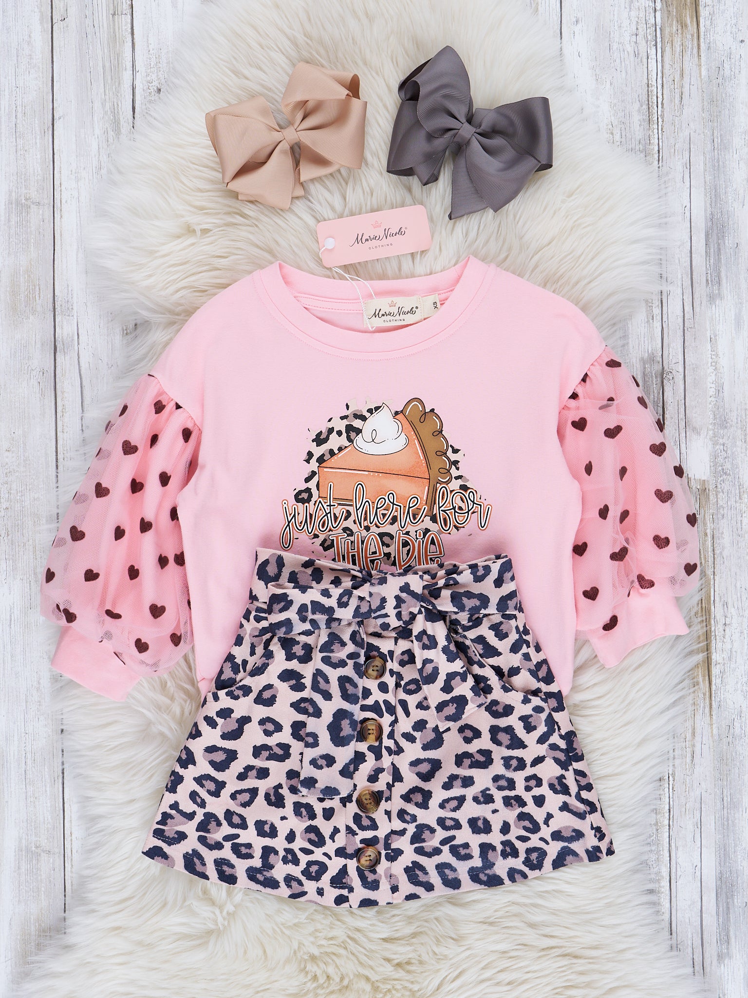 Pink & Leopard Pumpkin Pie Outfit w/ Skirt - Marie Nicole Clothing