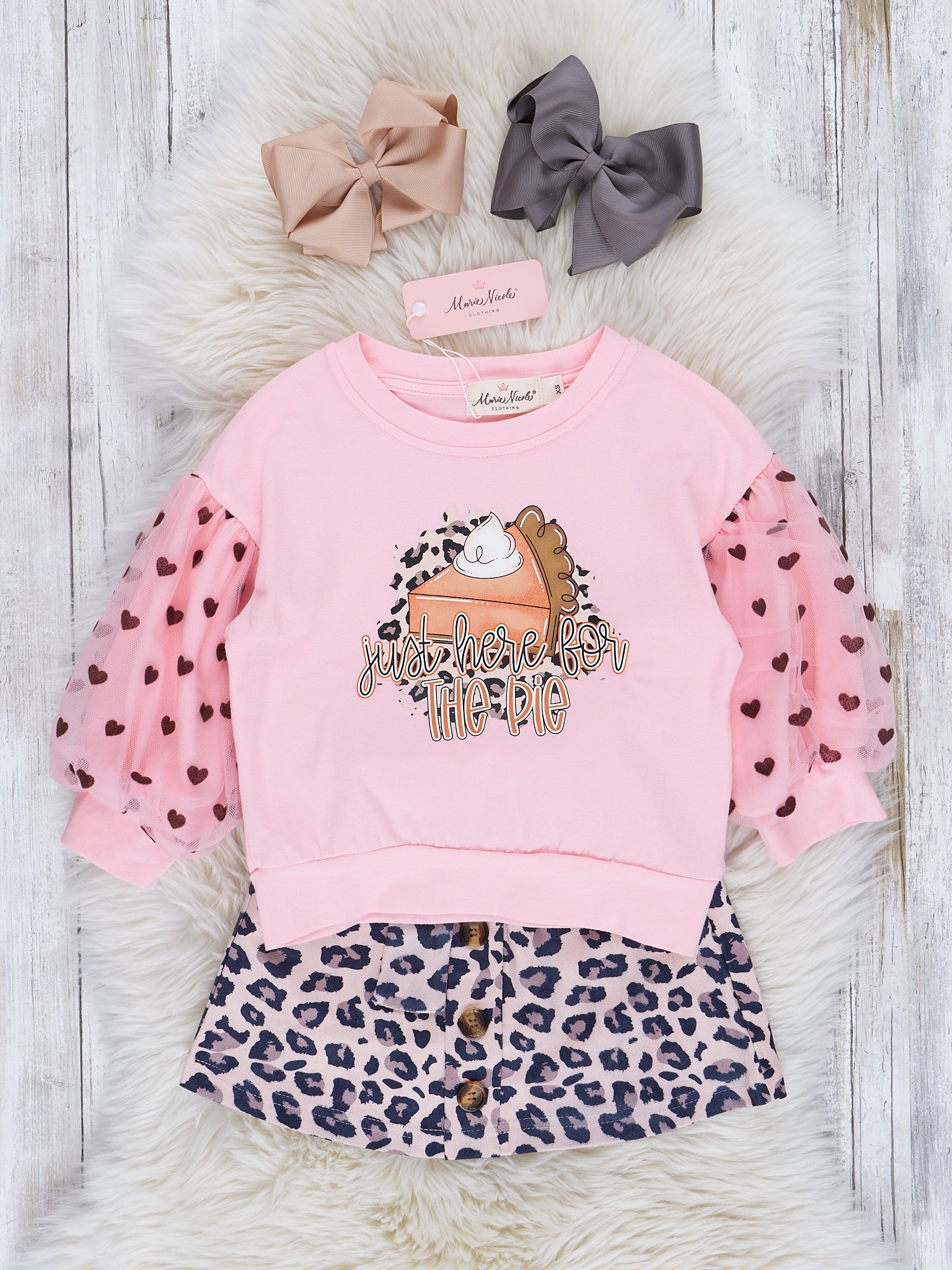 Pink & Leopard Pumpkin Pie Outfit w/ Skirt - Marie Nicole Clothing