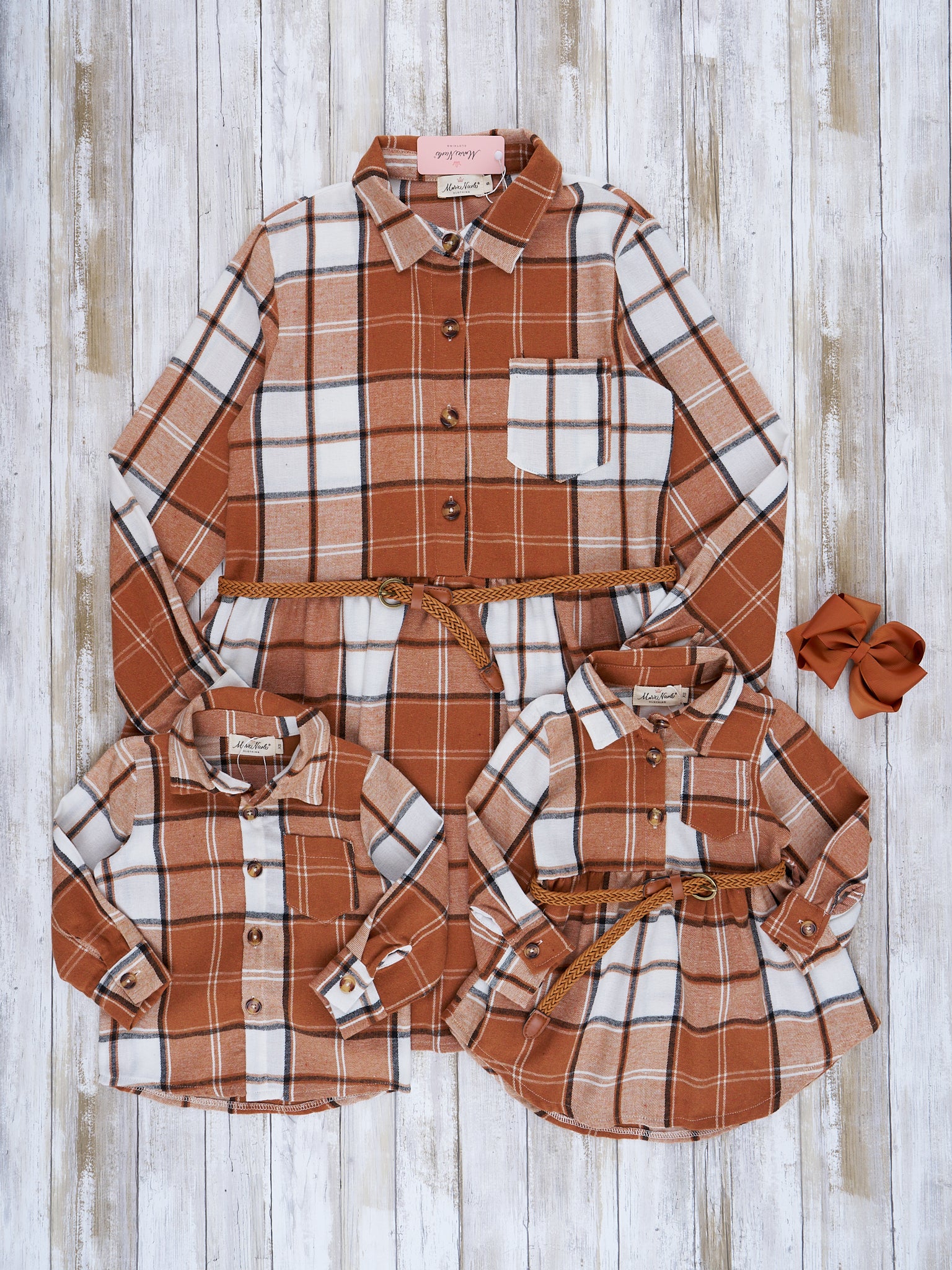 Mom & Me Autumnal Plaid Belted Tunic & Button Up Shirt - Marie Nicole Clothing