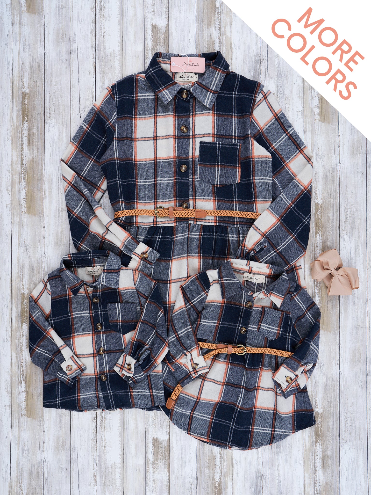 Mom & Me Autumnal Plaid Belted Tunic & Button Up Shirt - Marie Nicole Clothing