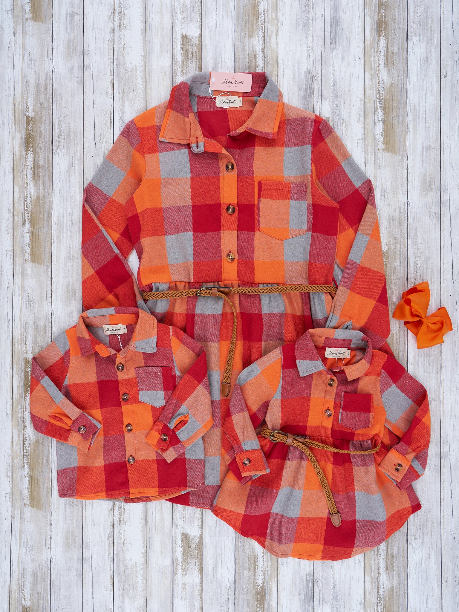Mom & Me Autumnal Plaid Belted Tunic & Button Up Shirt - Marie Nicole Clothing