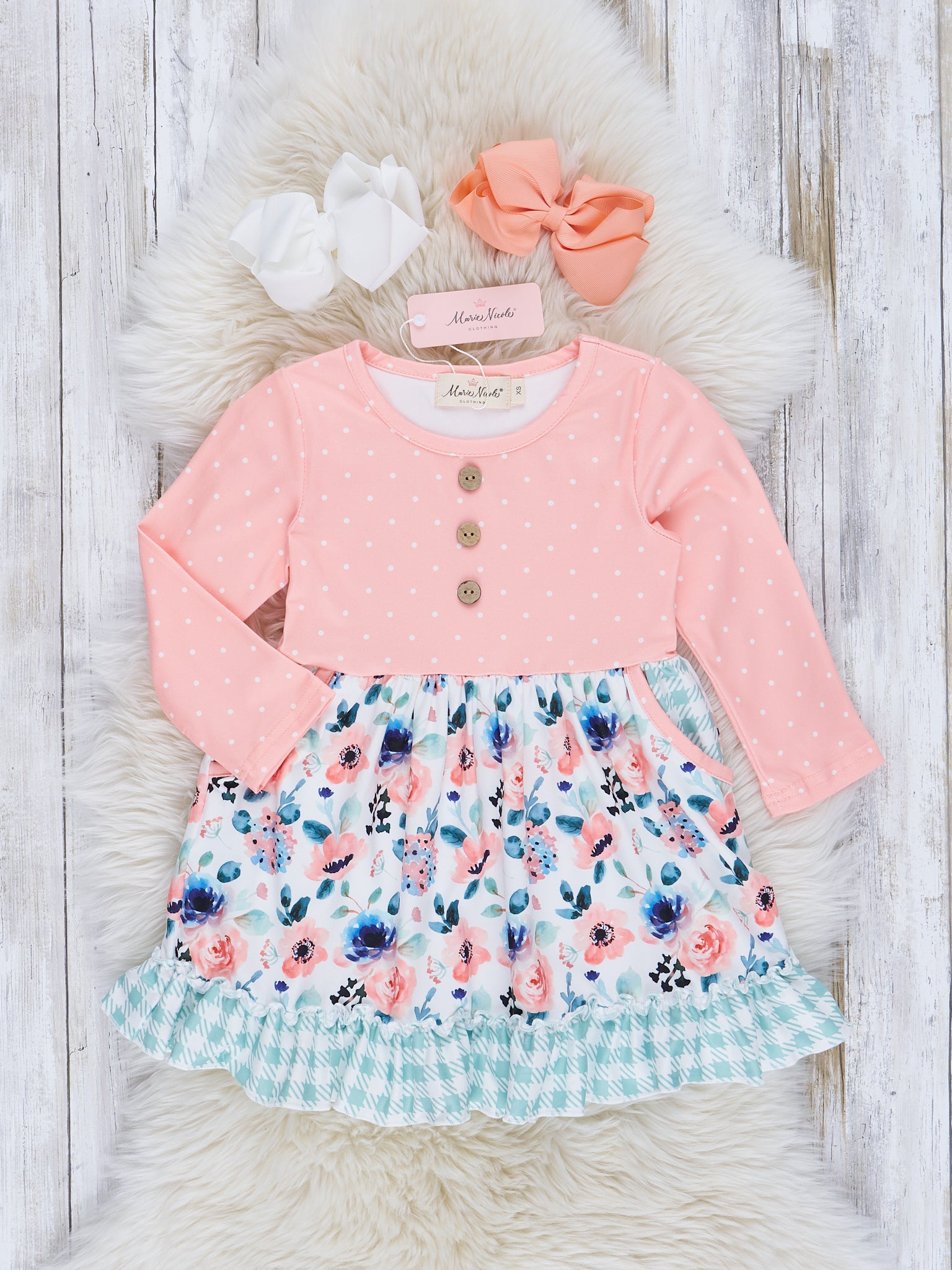 Peach & Mint Floral Ruffle Dress - Marie Nicole Clothing