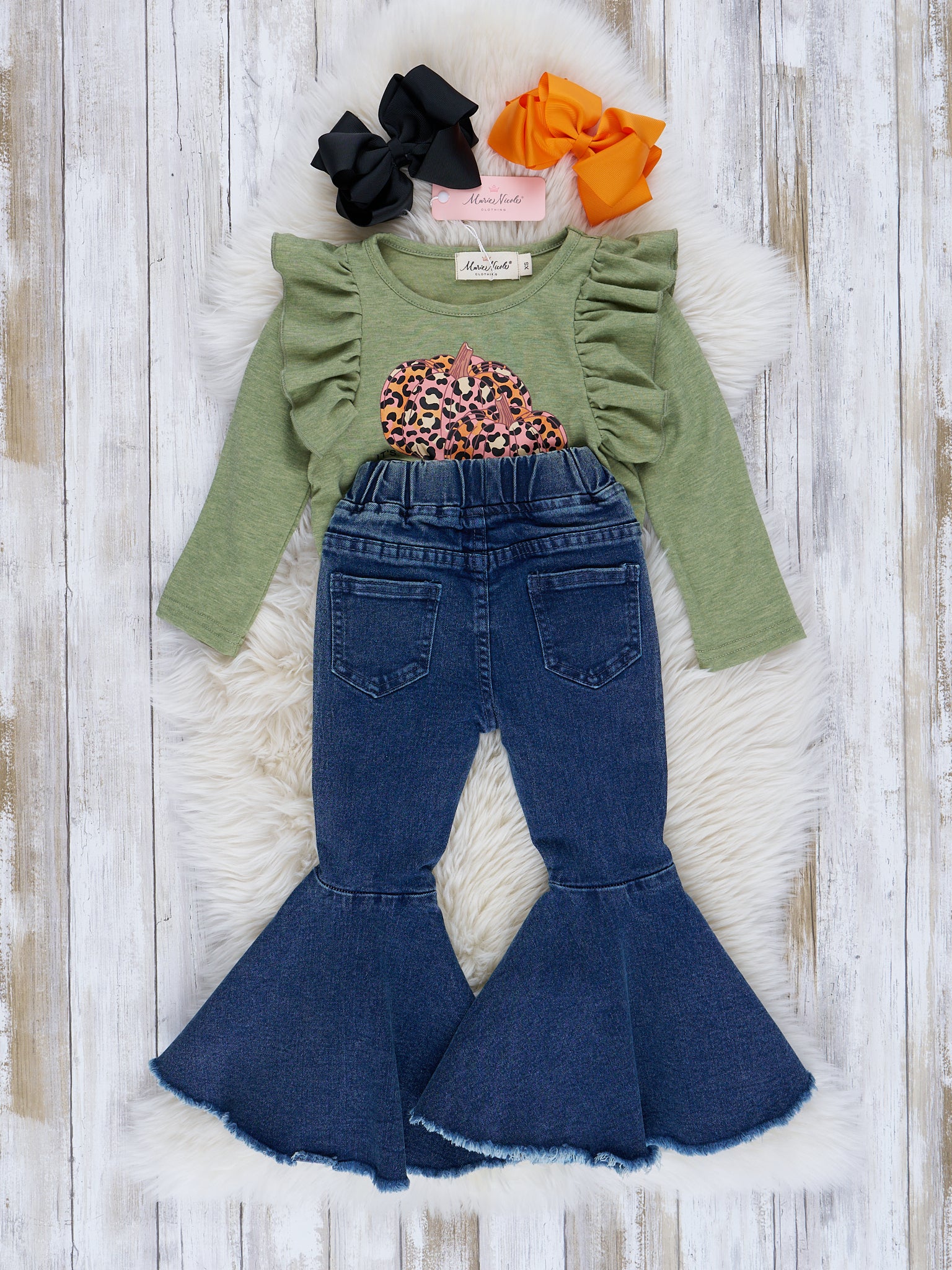 Green & Leopard "Fall Y'all" Bell Bottom Outfit - Marie Nicole Clothing