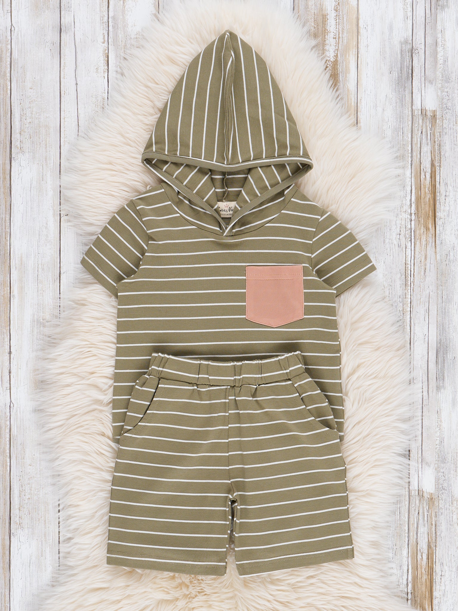Striped Pocket Hoodie Outfit - Olive - Marie Nicole Clothing