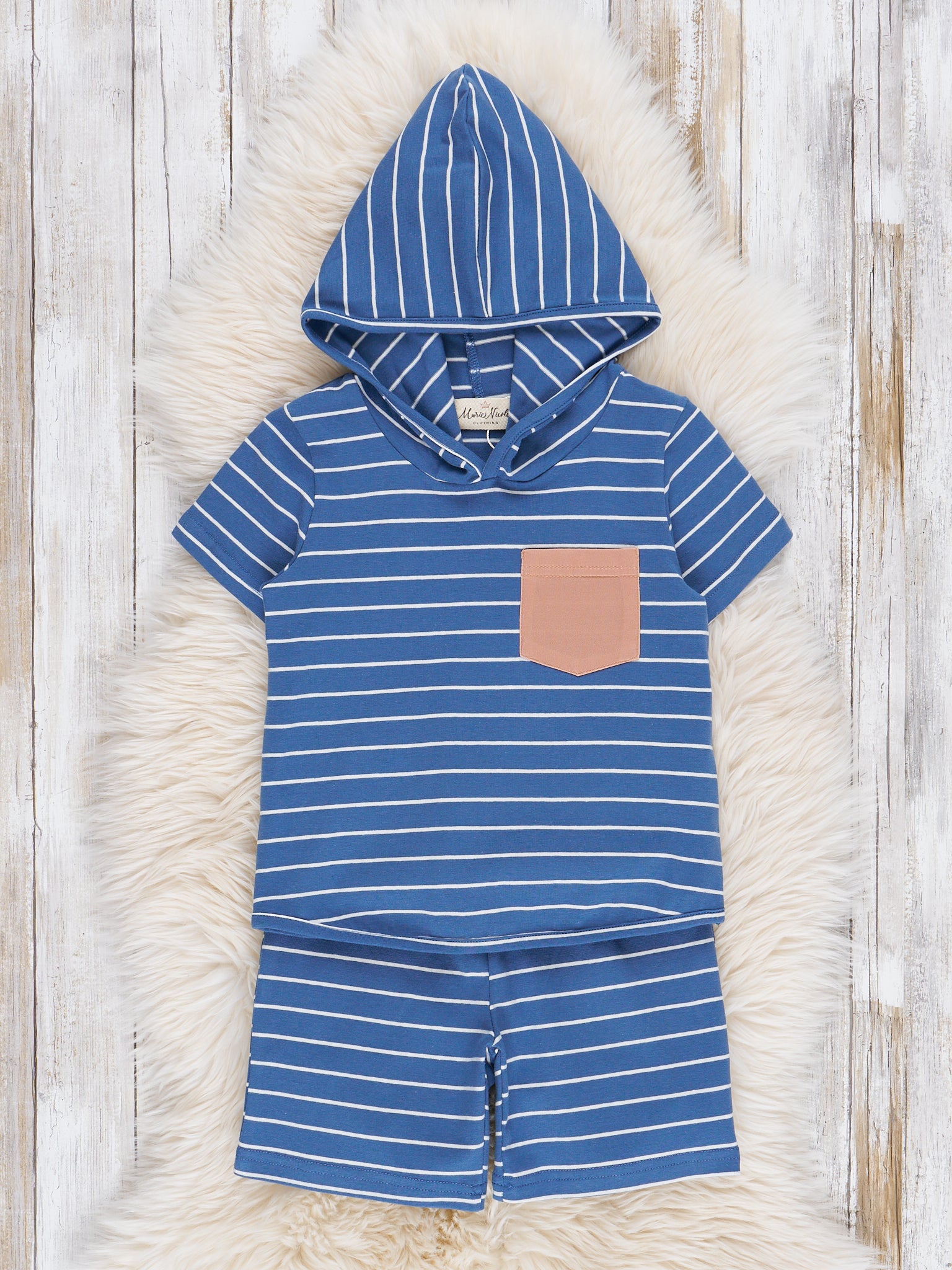 Striped Pocket Hoodie Outfit - Blue - Marie Nicole Clothing