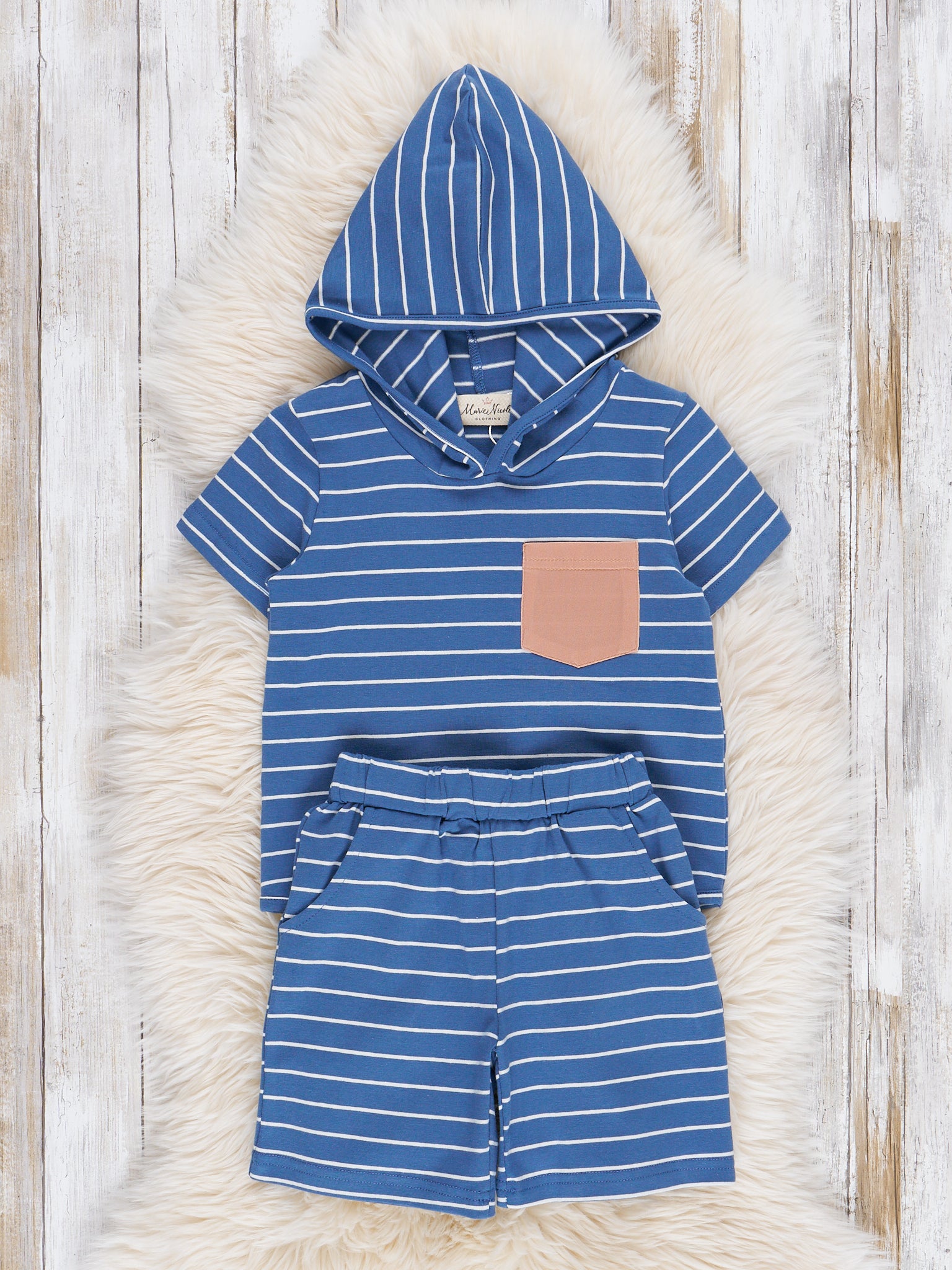 Striped Pocket Hoodie Outfit - Blue - Marie Nicole Clothing